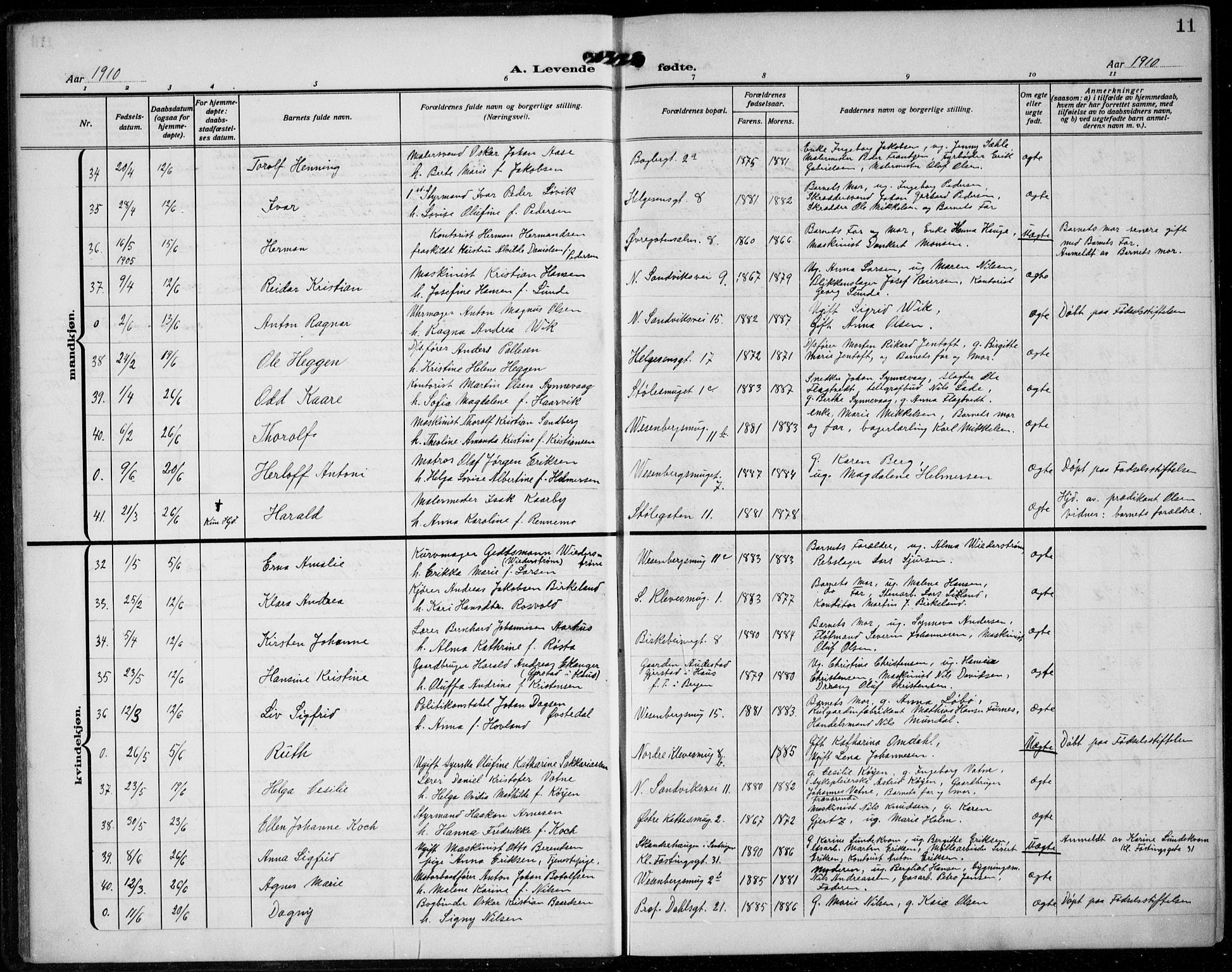 Mariakirken Sokneprestembete, AV/SAB-A-76901/H/Hab/L0006: Klokkerbok nr. A 6, 1909-1939, s. 11