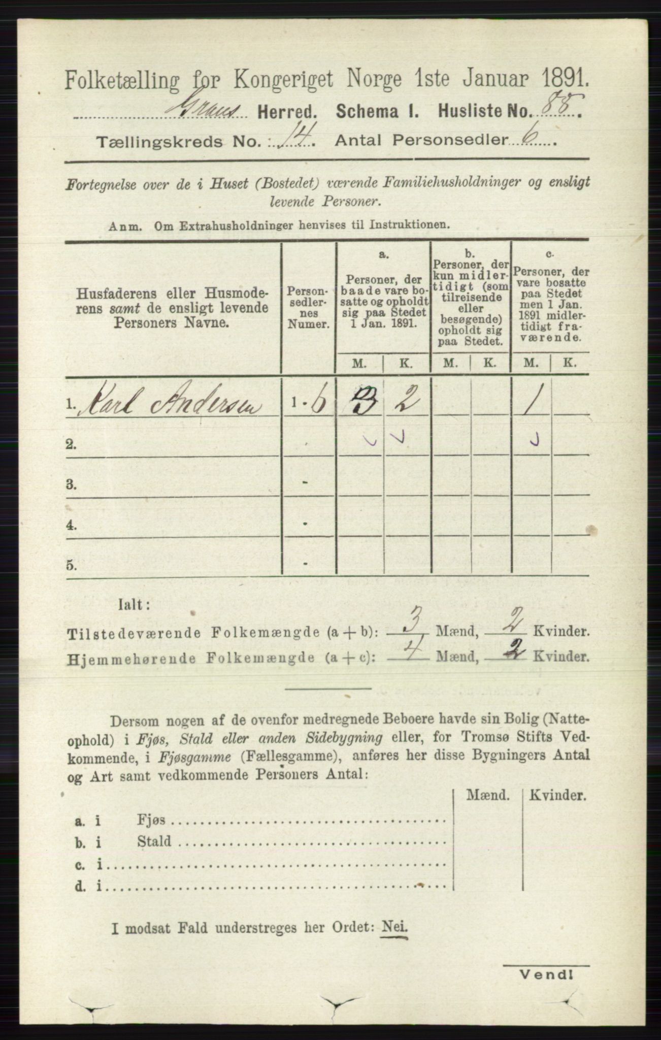 RA, Folketelling 1891 for 0534 Gran herred, 1891, s. 6966