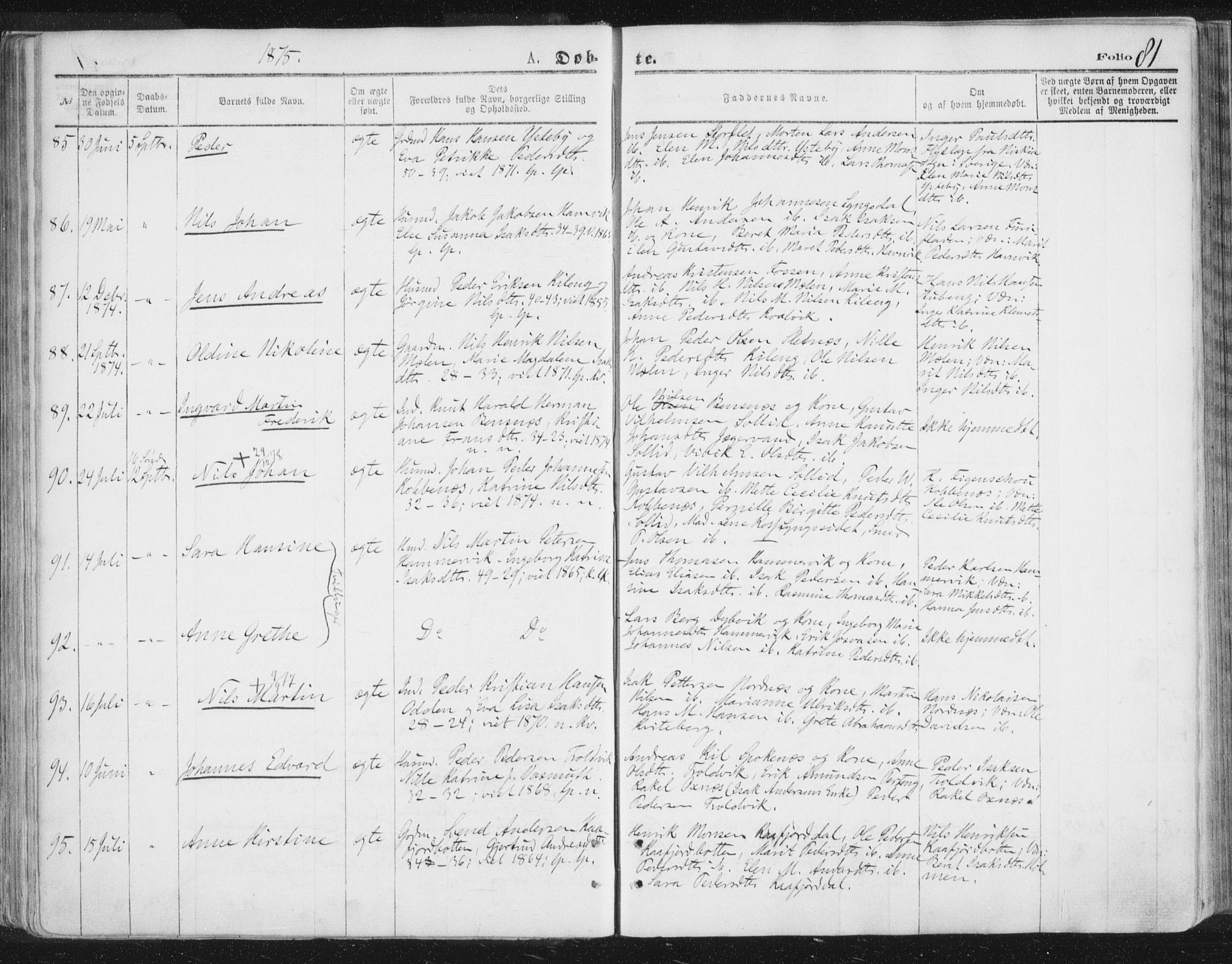 Lyngen sokneprestembete, AV/SATØ-S-1289/H/He/Hea/L0006kirke: Ministerialbok nr. 6, 1870-1878, s. 81