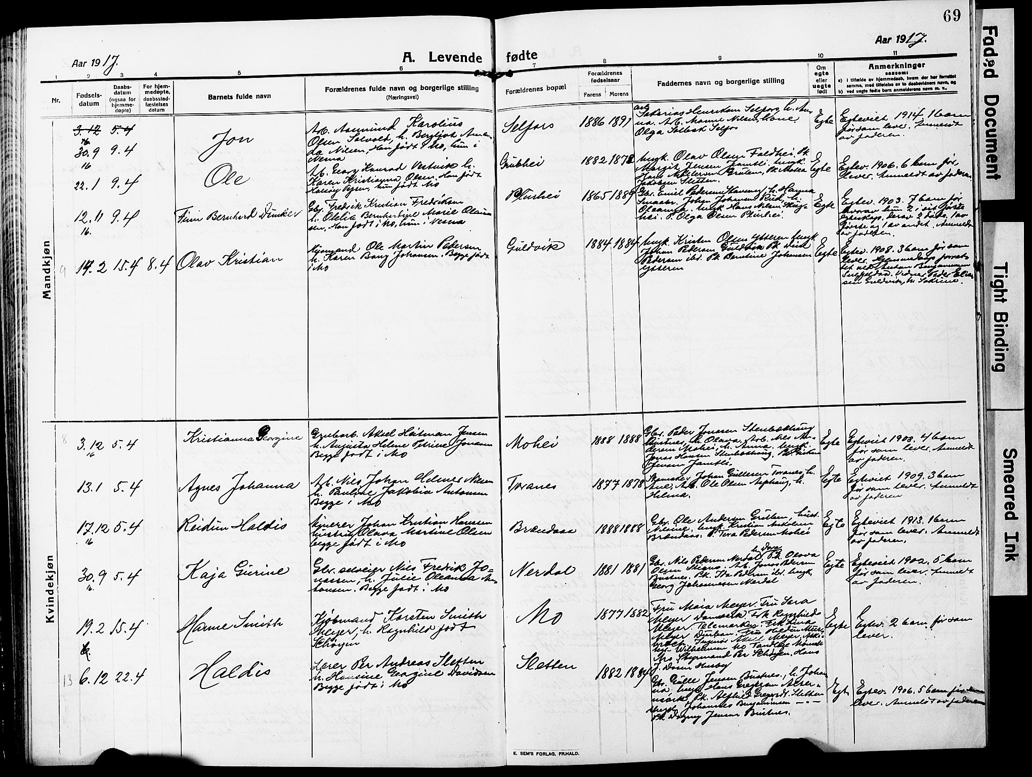 Ministerialprotokoller, klokkerbøker og fødselsregistre - Nordland, AV/SAT-A-1459/827/L0423: Klokkerbok nr. 827C12, 1912-1930, s. 69