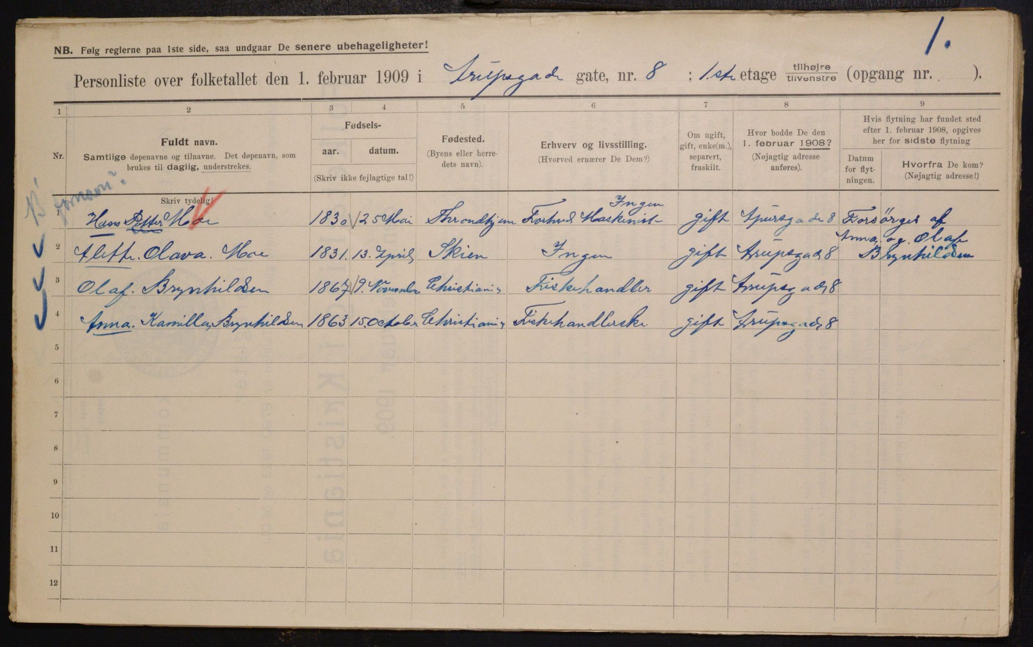 OBA, Kommunal folketelling 1.2.1909 for Kristiania kjøpstad, 1909, s. 2086
