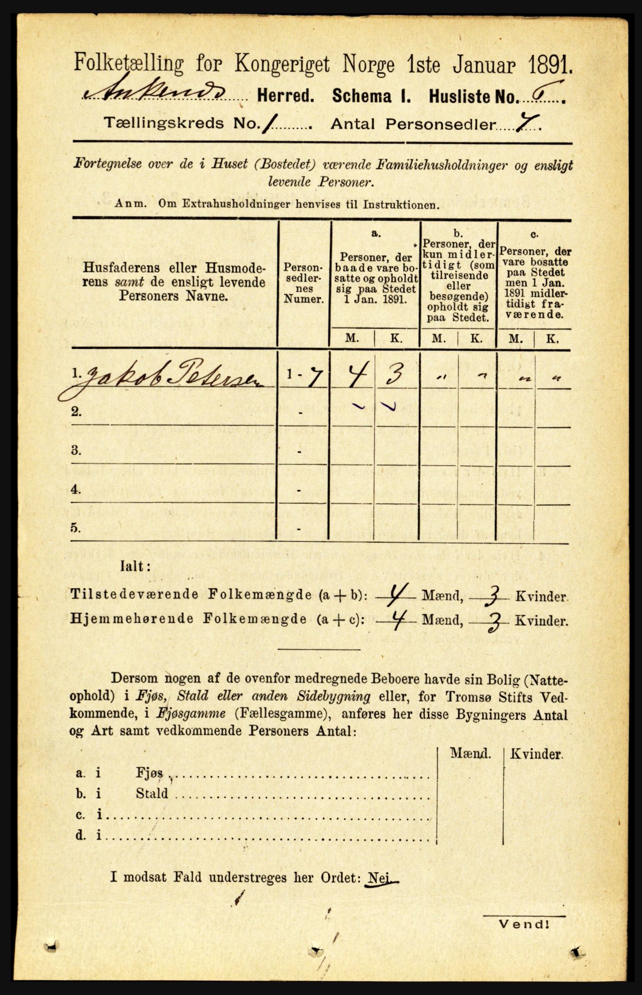 RA, Folketelling 1891 for 1855 Ankenes herred, 1891, s. 22