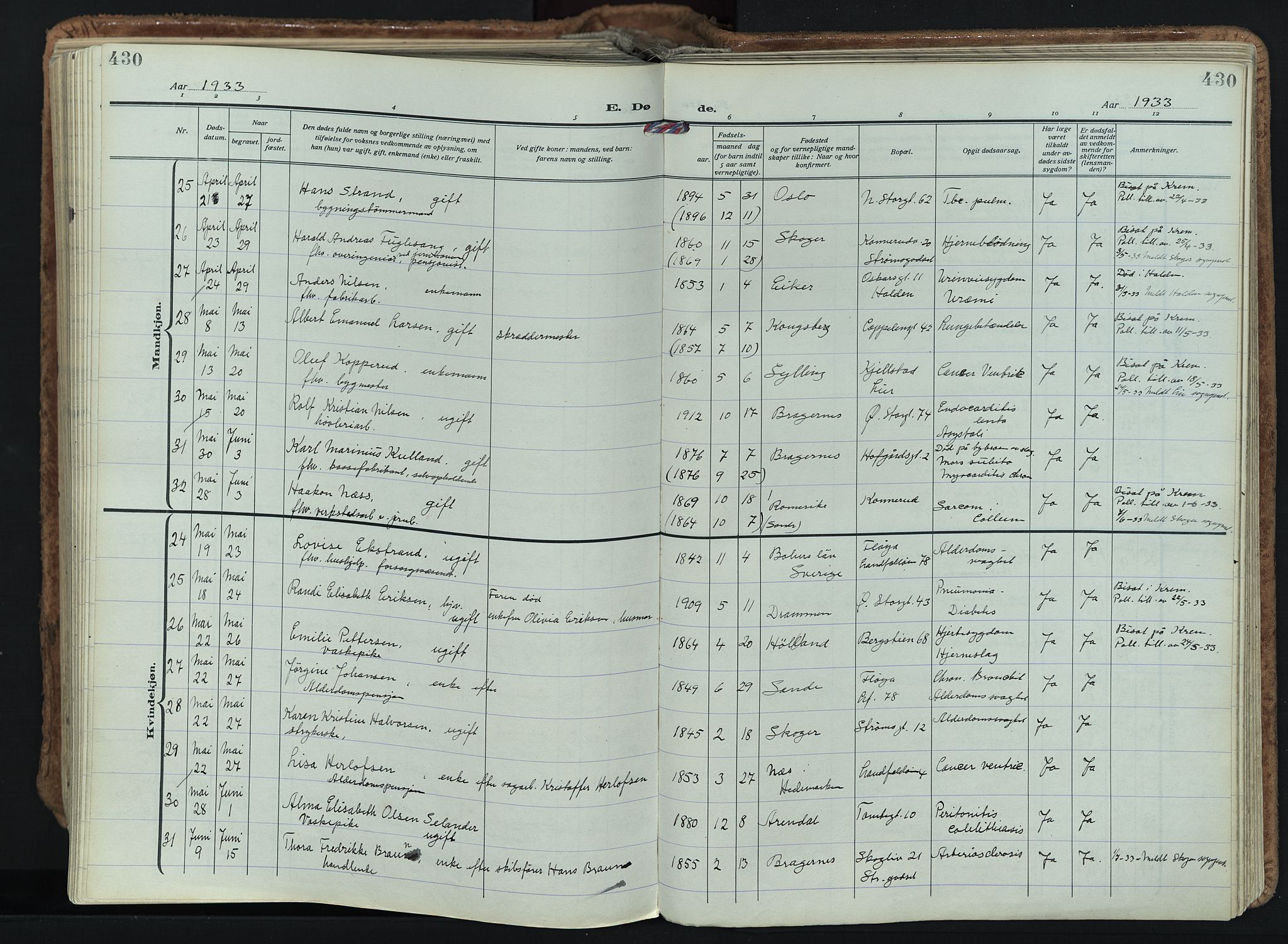 Bragernes kirkebøker, AV/SAKO-A-6/F/Fb/L0011: Ministerialbok nr. II 11, 1922-1945, s. 430