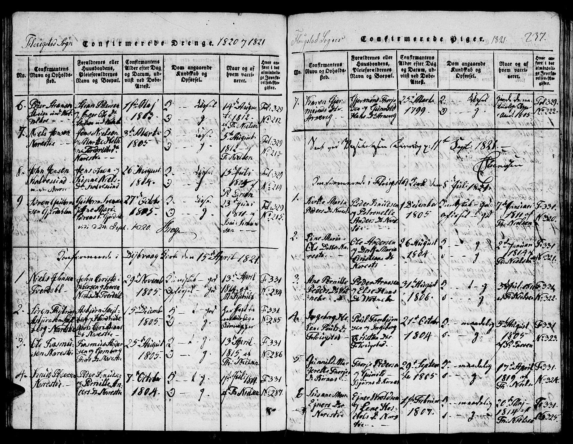 Dypvåg sokneprestkontor, SAK/1111-0007/F/Fb/Fbb/L0001: Klokkerbok nr. B 1, 1816-1850, s. 237