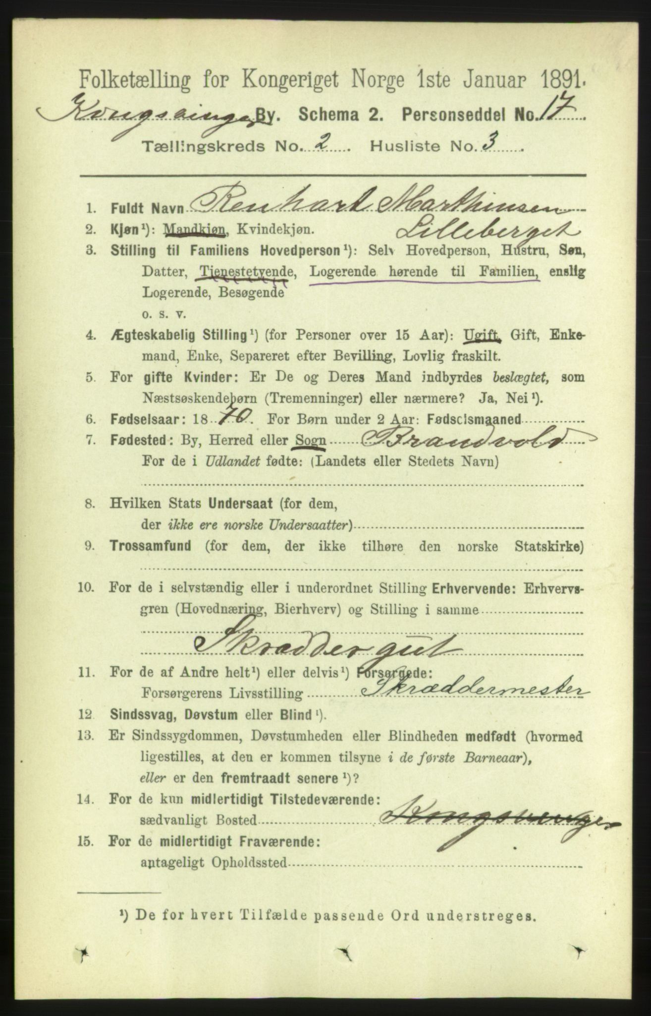 RA, Folketelling 1891 for 0402 Kongsvinger kjøpstad, 1891, s. 815