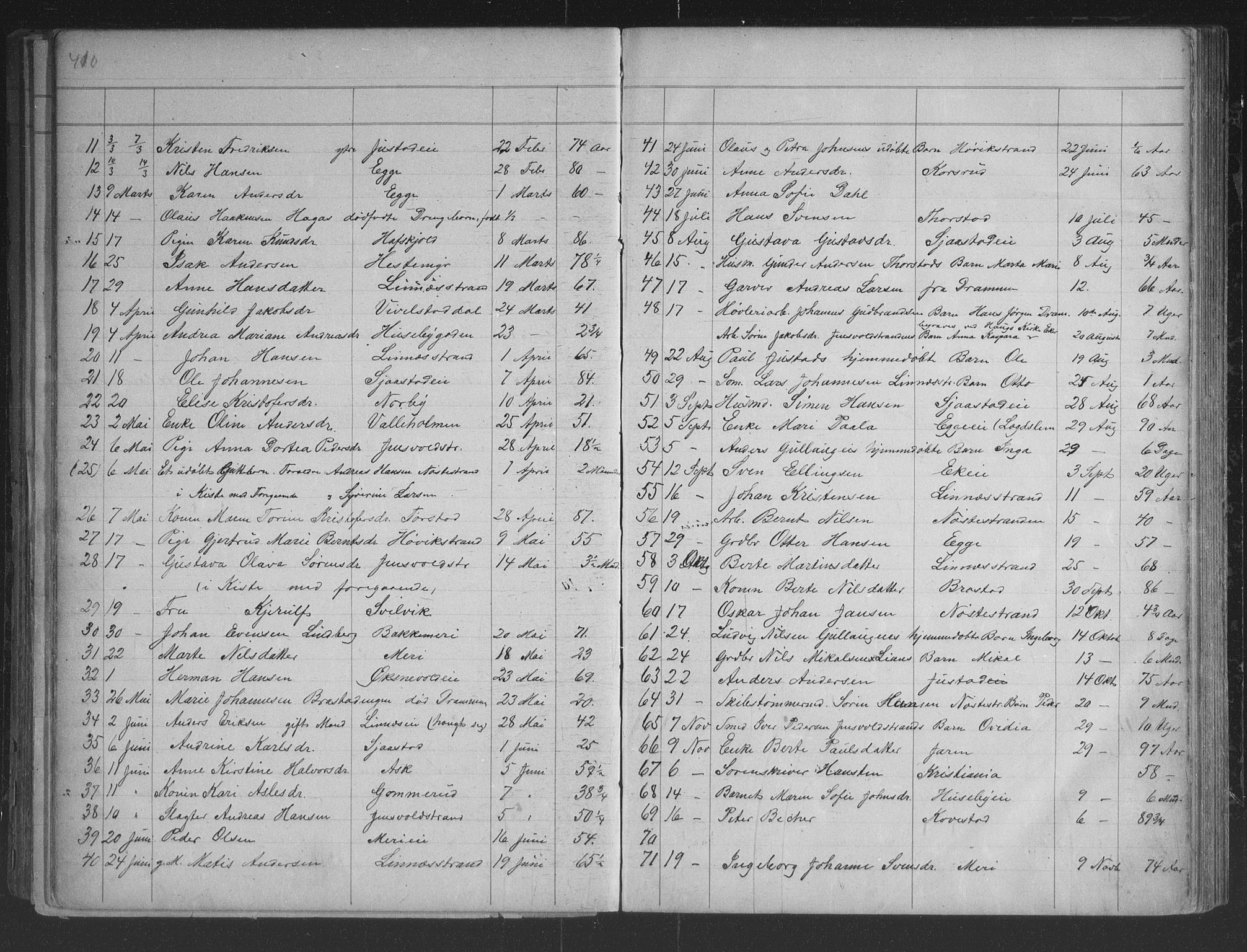 Lier kirkebøker, AV/SAKO-A-230/G/Gb/L0001: Klokkerbok nr. II 1, 1874-1898, s. 410-411
