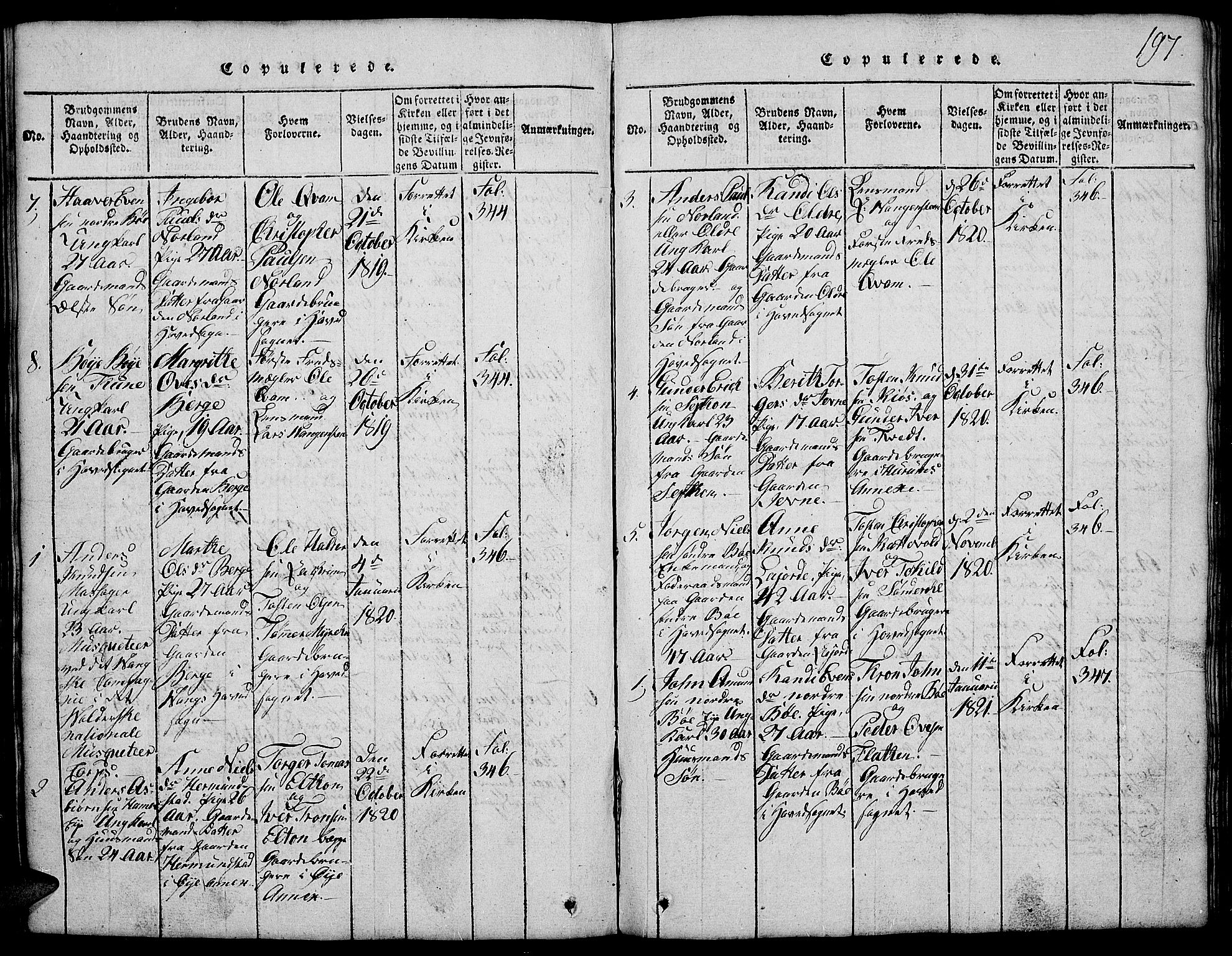 Vang prestekontor, Valdres, AV/SAH-PREST-140/H/Hb/L0002: Klokkerbok nr. 2, 1814-1889, s. 197