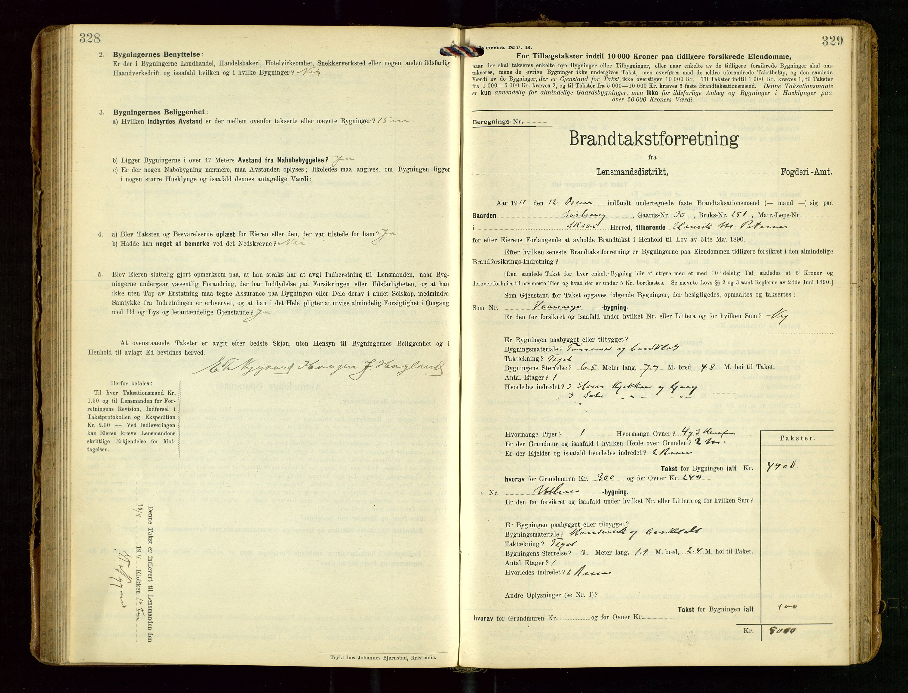 Torvestad lensmannskontor, SAST/A-100307/1/Gob/L0004: "Brandtaxationsprotokol for Torvestad Lensmannsdistrikt", 1909-1923, s. 328-329