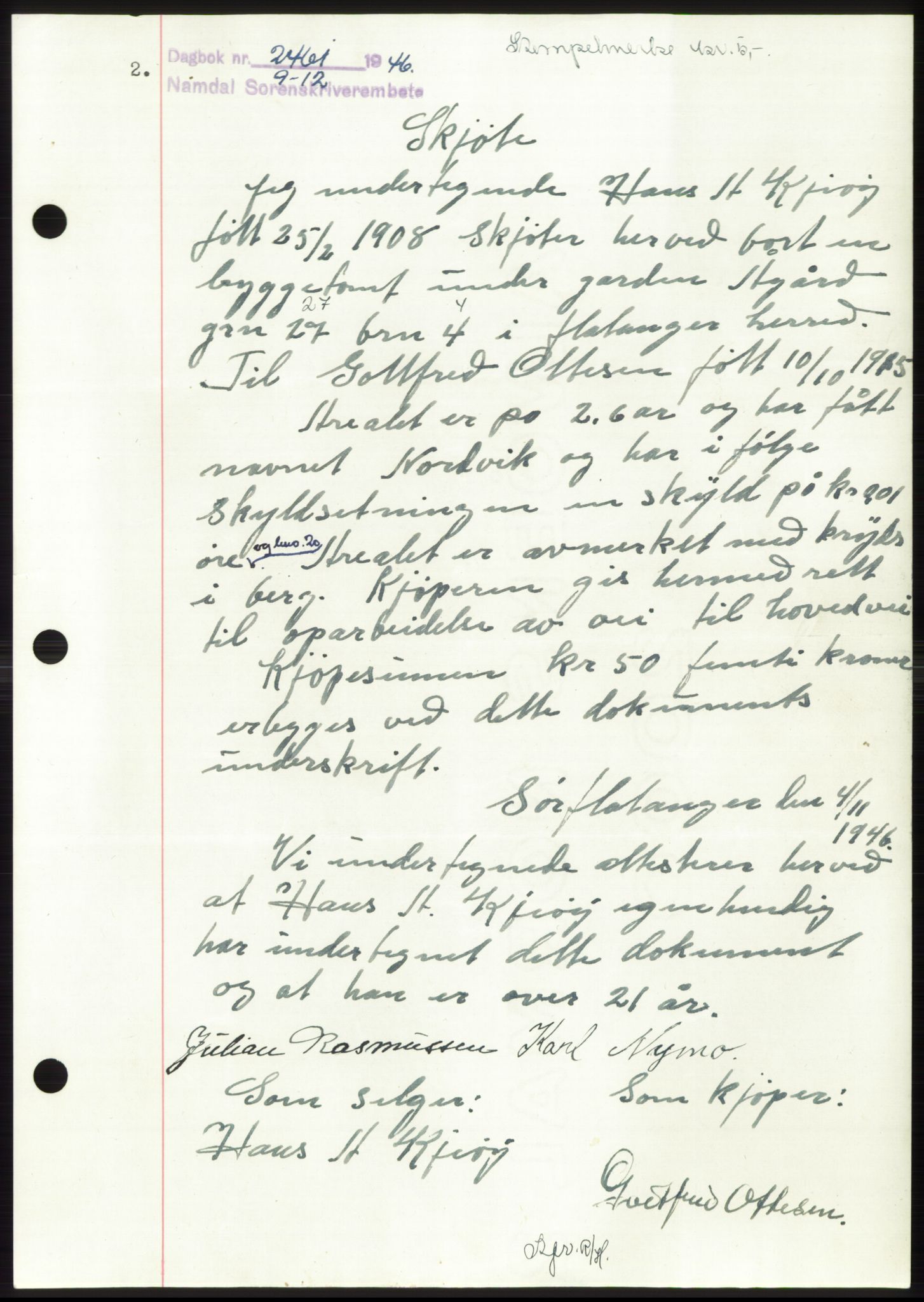 Namdal sorenskriveri, SAT/A-4133/1/2/2C: Pantebok nr. -, 1946-1947, Dagboknr: 2461/1946