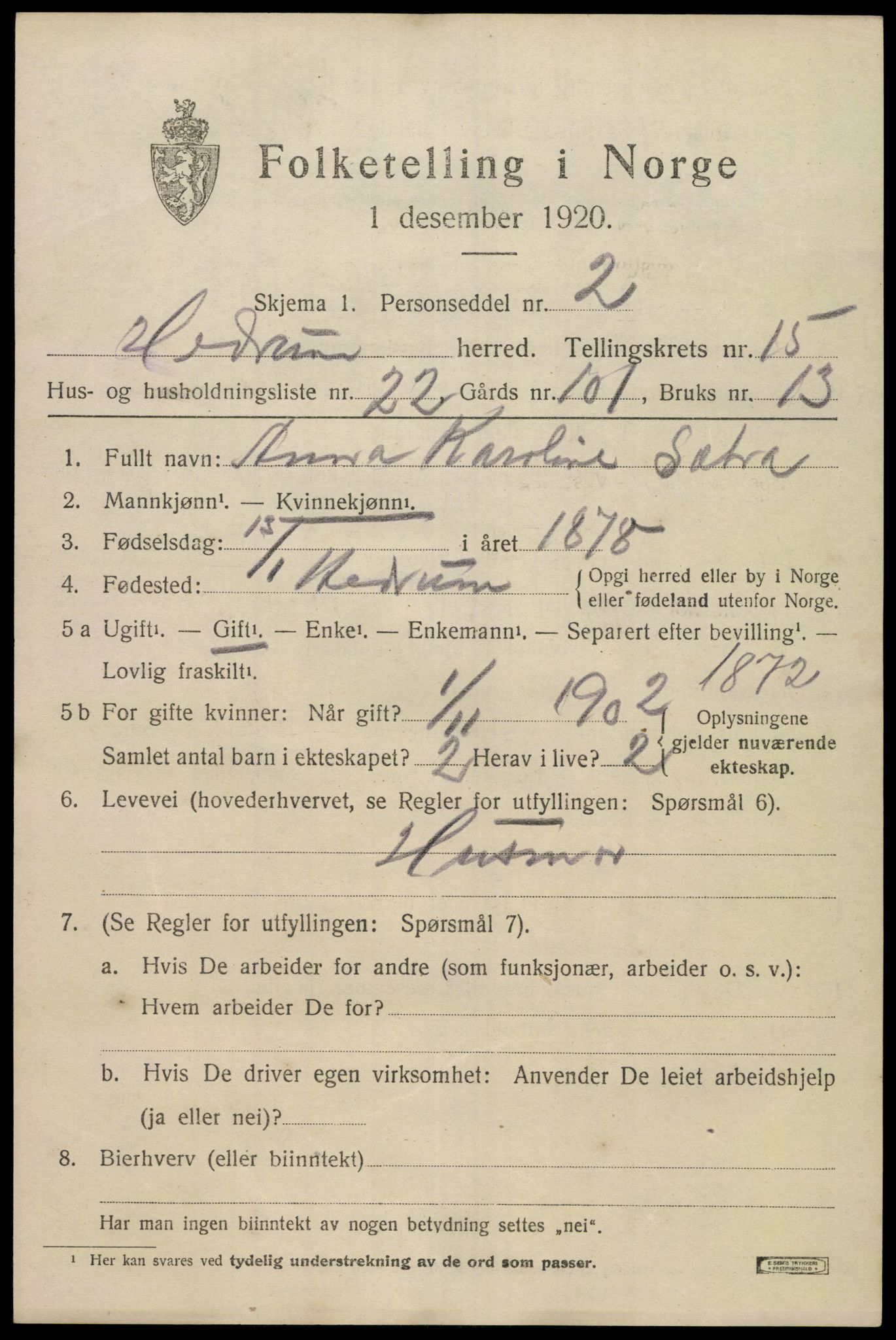 SAKO, Folketelling 1920 for 0727 Hedrum herred, 1920, s. 10191