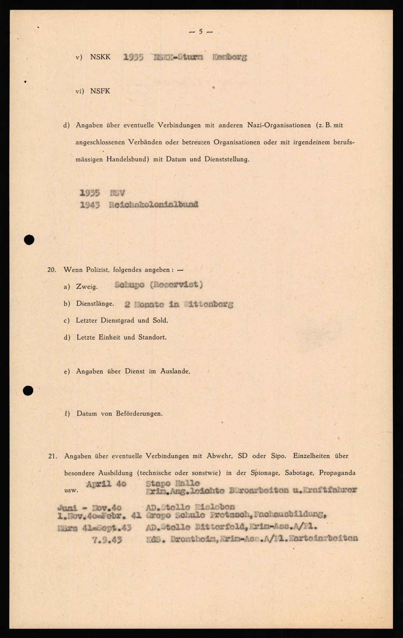 Forsvaret, Forsvarets overkommando II, RA/RAFA-3915/D/Db/L0027: CI Questionaires. Tyske okkupasjonsstyrker i Norge. Tyskere., 1945-1946, s. 337