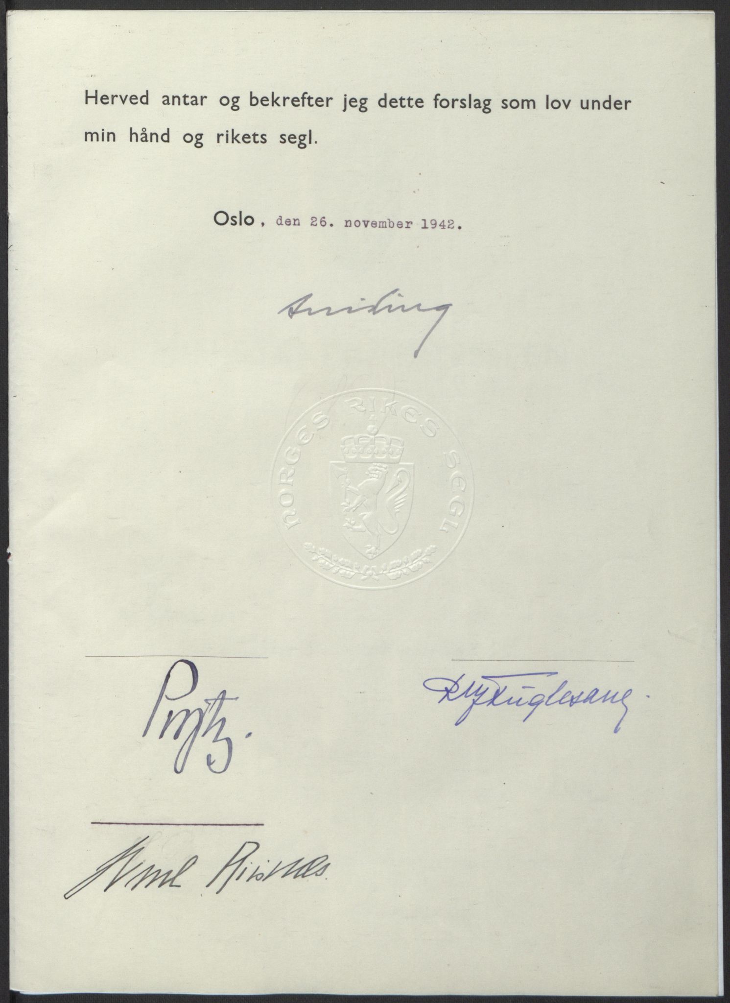 NS-administrasjonen 1940-1945 (Statsrådsekretariatet, de kommisariske statsråder mm), RA/S-4279/D/Db/L0098: Lover II, 1942, s. 549