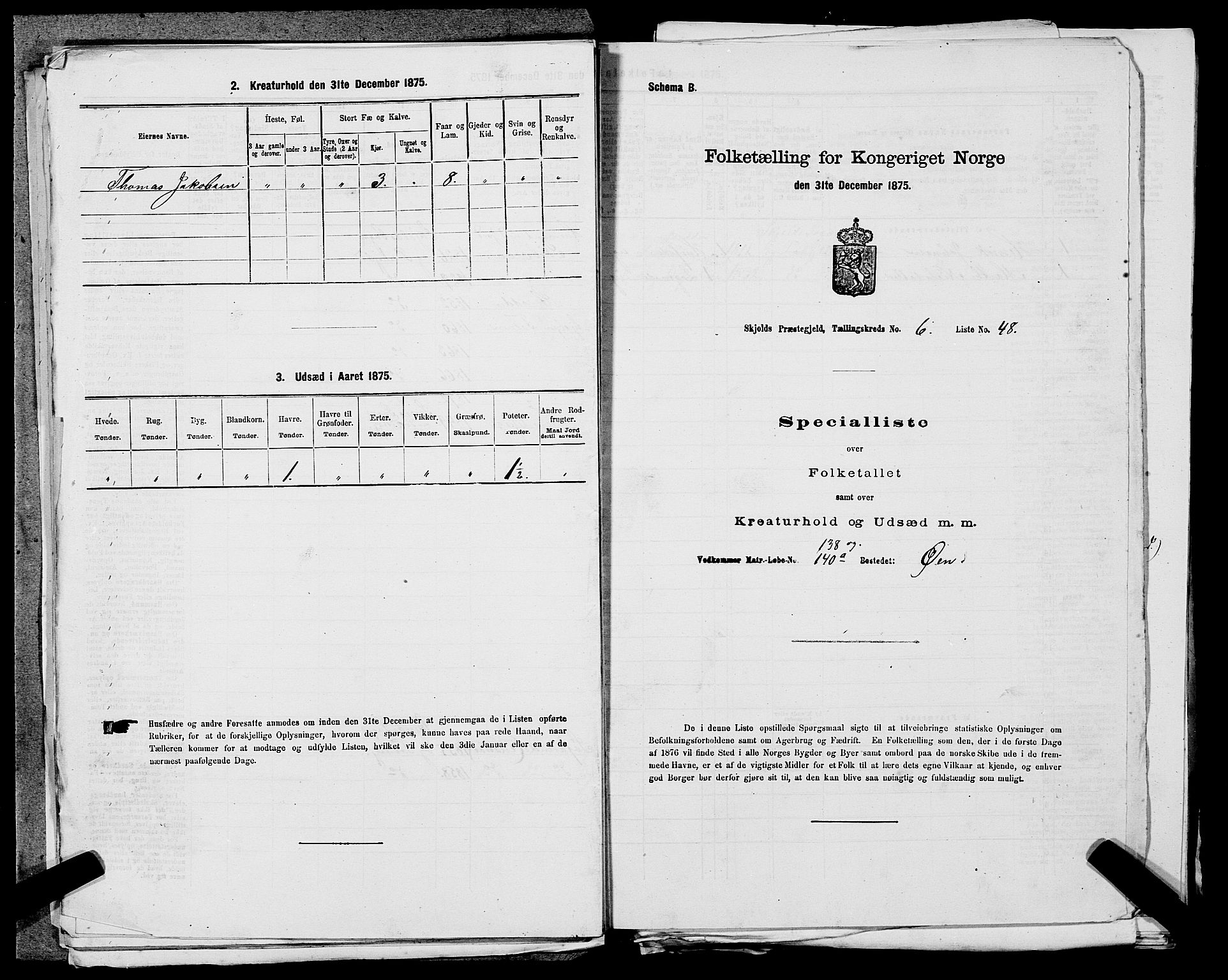 SAST, Folketelling 1875 for 1154P Skjold prestegjeld, 1875, s. 615