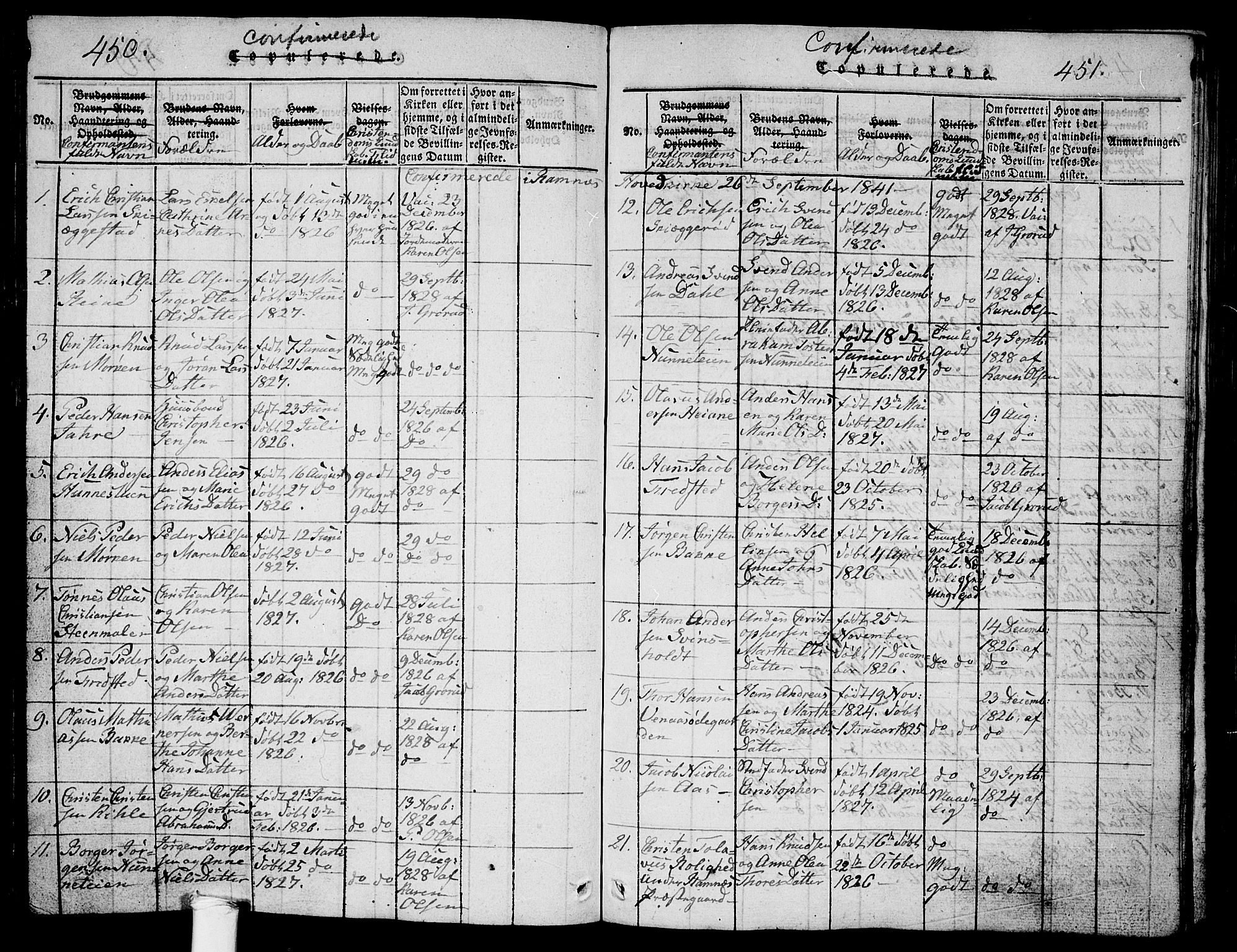 Ramnes kirkebøker, AV/SAKO-A-314/G/Ga/L0001: Klokkerbok nr. I 1, 1813-1847, s. 450-451