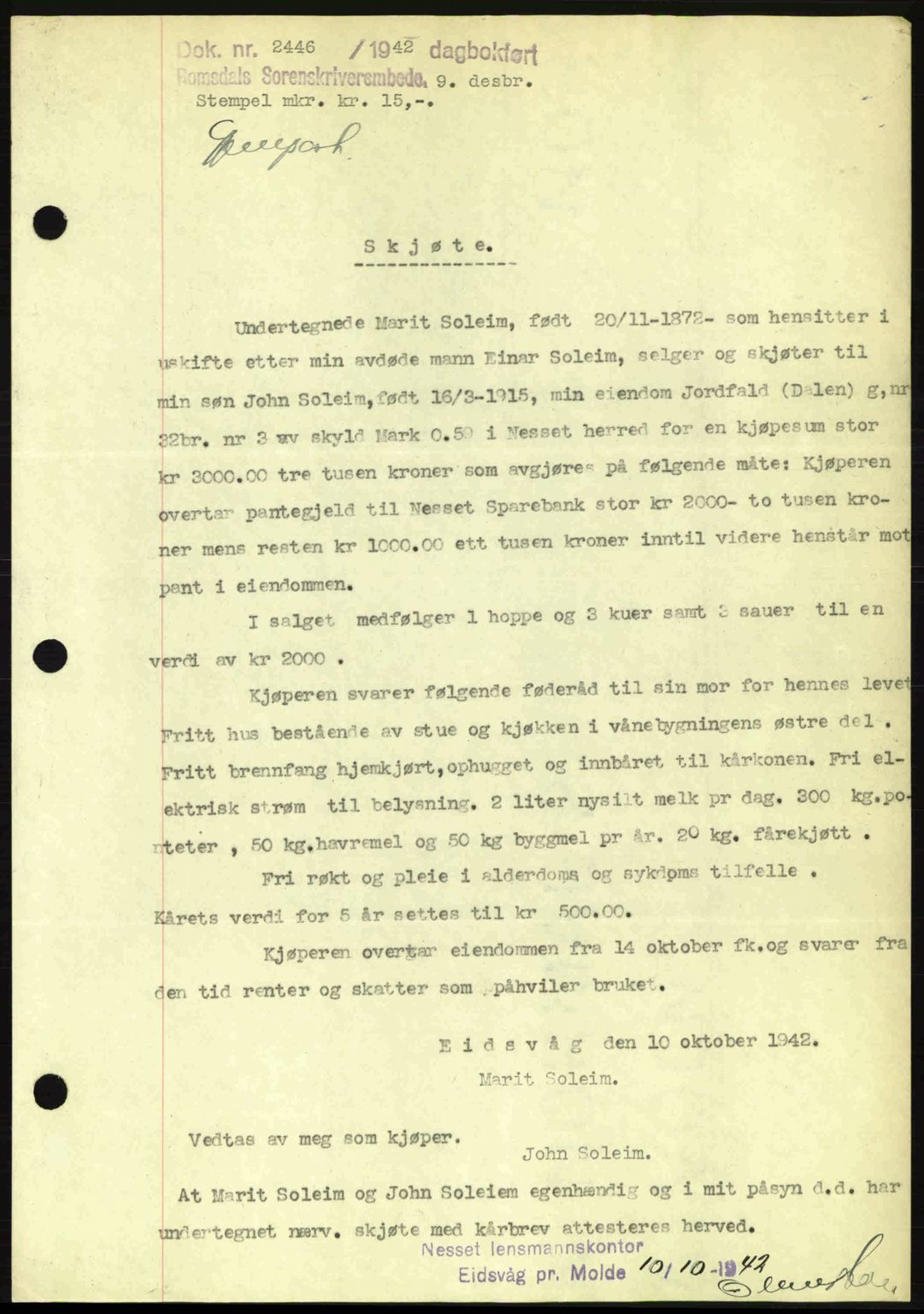 Romsdal sorenskriveri, SAT/A-4149/1/2/2C: Pantebok nr. A13, 1942-1943, Dagboknr: 2446/1942