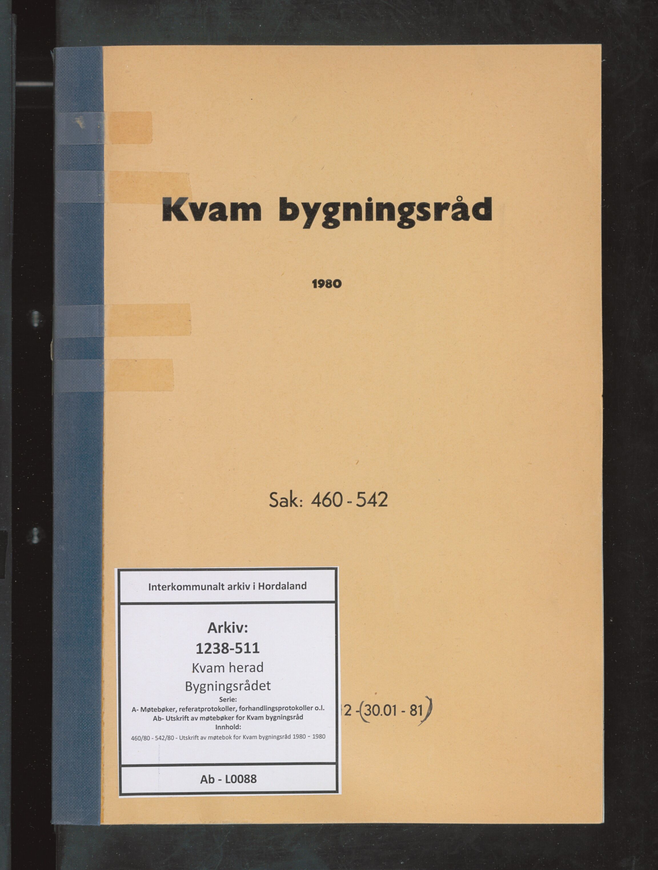 Kvam herad. Bygningsrådet, IKAH/1238-511/A/Ab/L0088: Utskrift av møtebok for Kvam bygningsråd, 1980