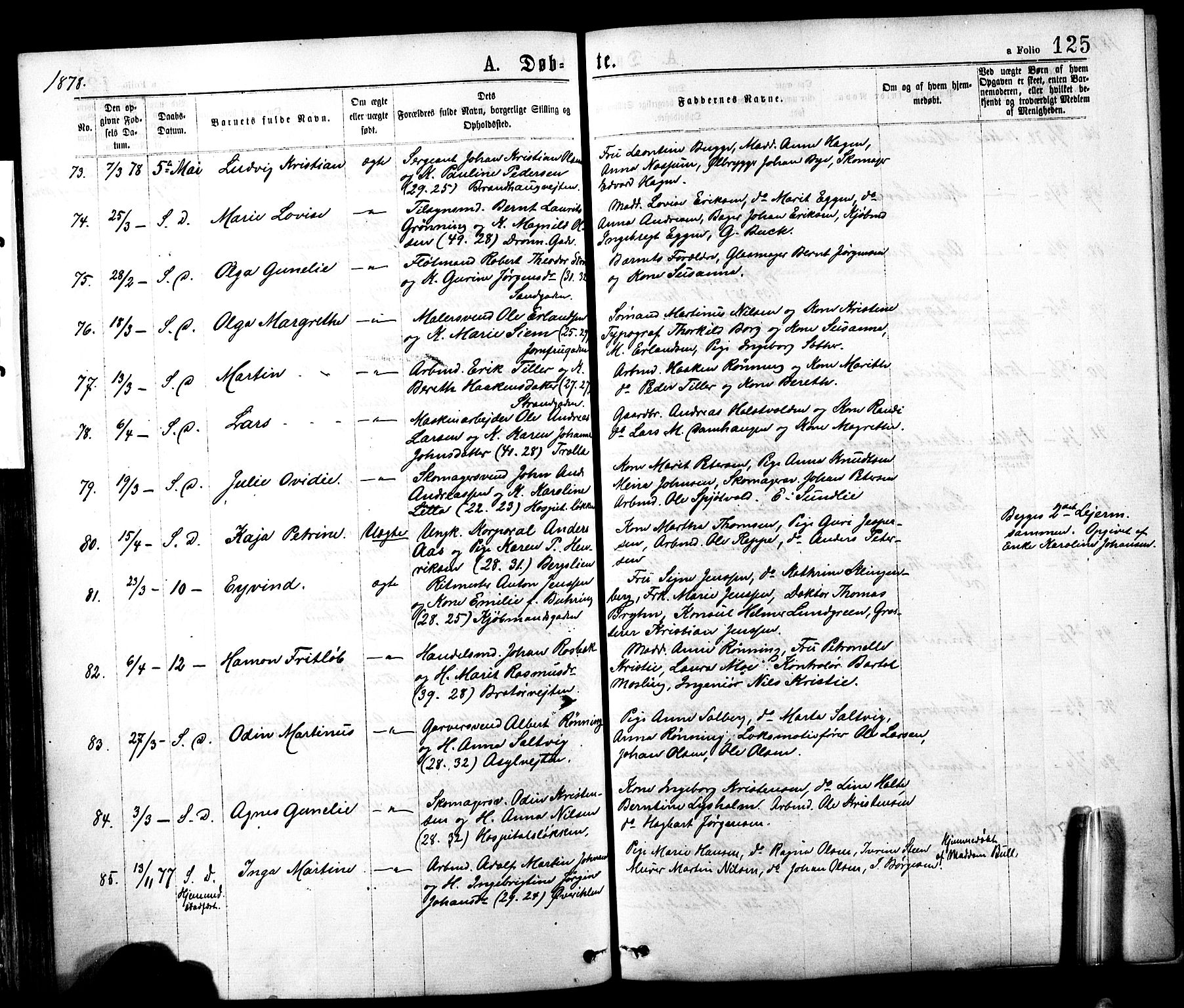 Ministerialprotokoller, klokkerbøker og fødselsregistre - Sør-Trøndelag, SAT/A-1456/602/L0118: Ministerialbok nr. 602A16, 1873-1879, s. 125
