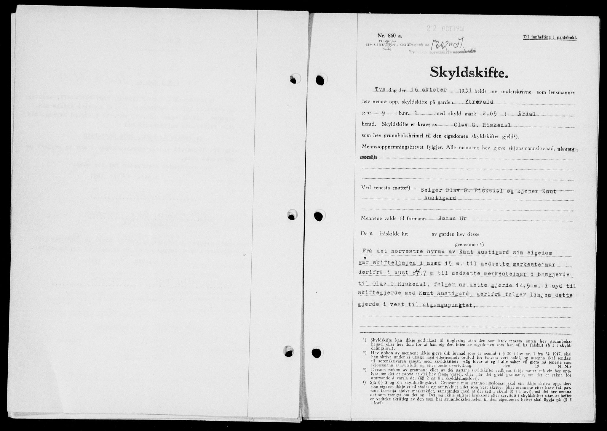 Ryfylke tingrett, SAST/A-100055/001/II/IIB/L0114: Pantebok nr. 93, 1951-1951, Dagboknr: 1702/1951