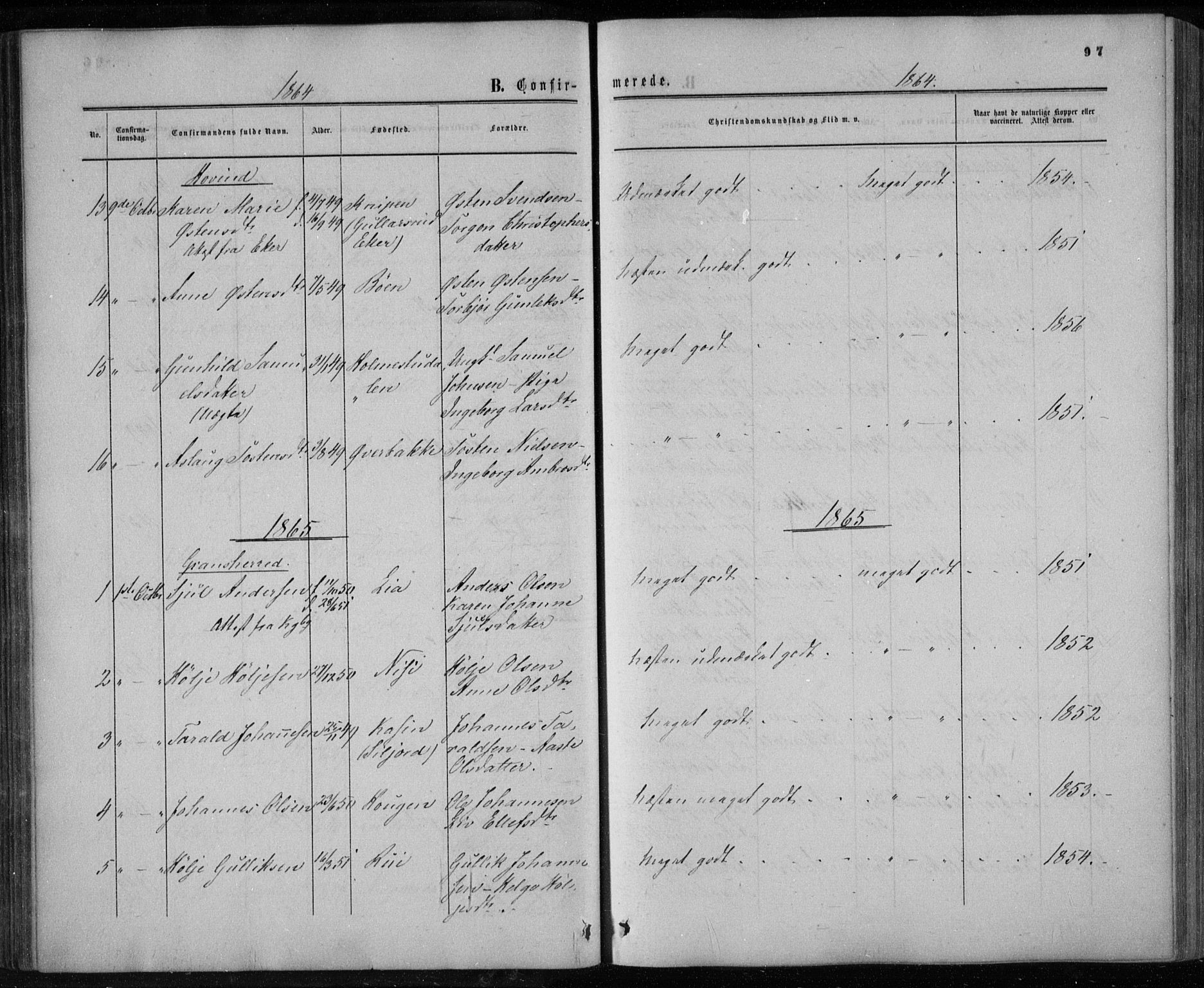 Gransherad kirkebøker, AV/SAKO-A-267/F/Fa/L0003: Ministerialbok nr. I 3, 1859-1870, s. 97