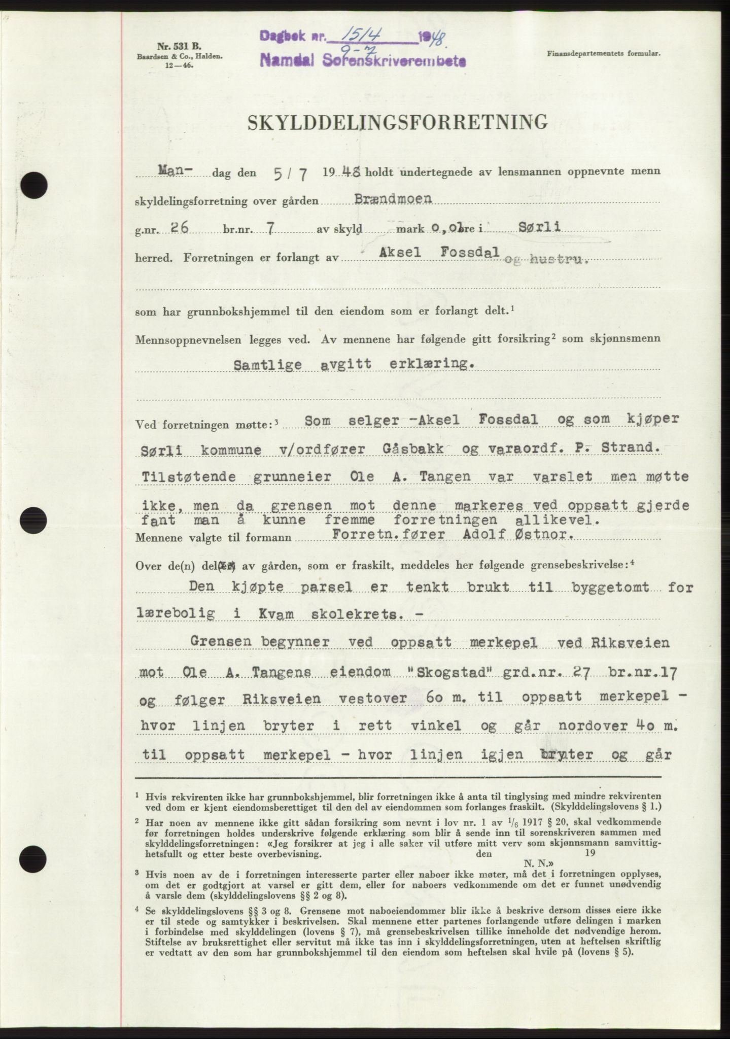 Namdal sorenskriveri, SAT/A-4133/1/2/2C: Pantebok nr. -, 1948-1948, Dagboknr: 1514/1948