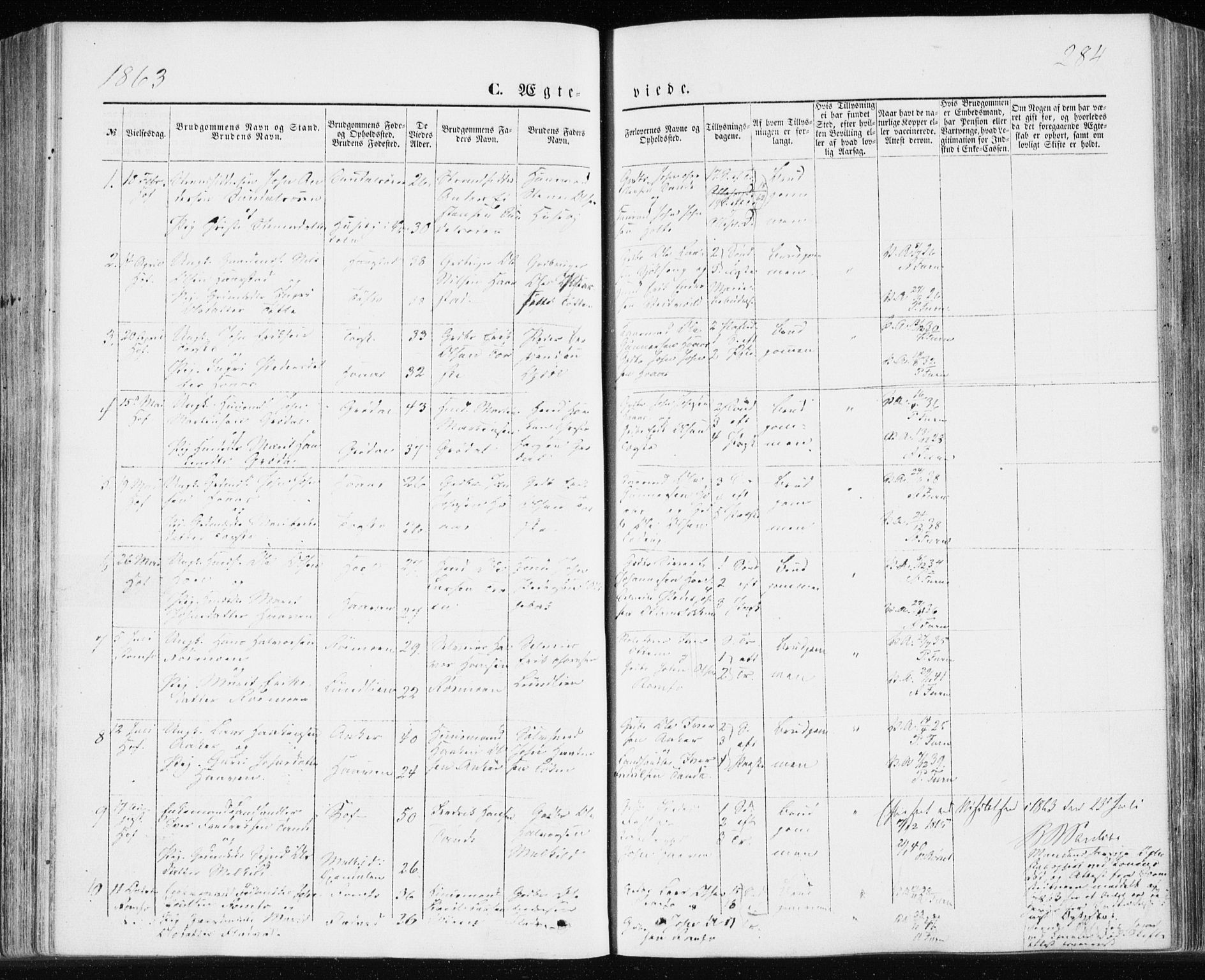 Ministerialprotokoller, klokkerbøker og fødselsregistre - Møre og Romsdal, SAT/A-1454/590/L1013: Ministerialbok nr. 590A05, 1847-1877, s. 284