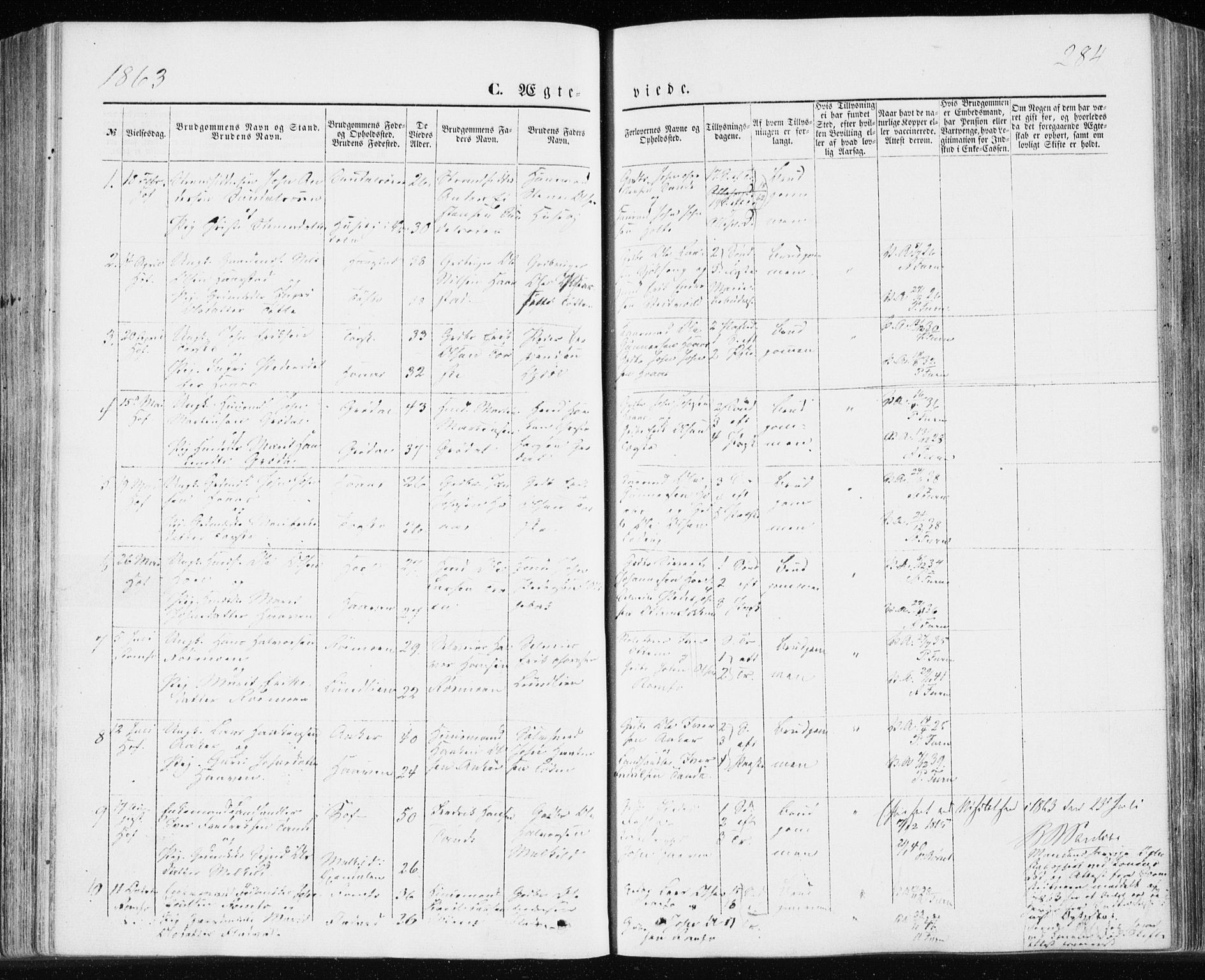 Ministerialprotokoller, klokkerbøker og fødselsregistre - Møre og Romsdal, AV/SAT-A-1454/590/L1013: Ministerialbok nr. 590A05, 1847-1877, s. 284