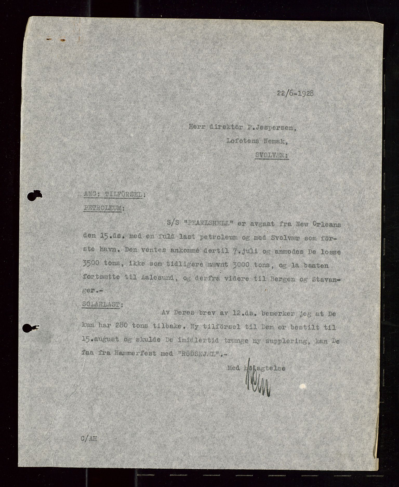 Pa 1521 - A/S Norske Shell, AV/SAST-A-101915/E/Ea/Eaa/L0023: Sjefskorrespondanse, 1928, s. 27