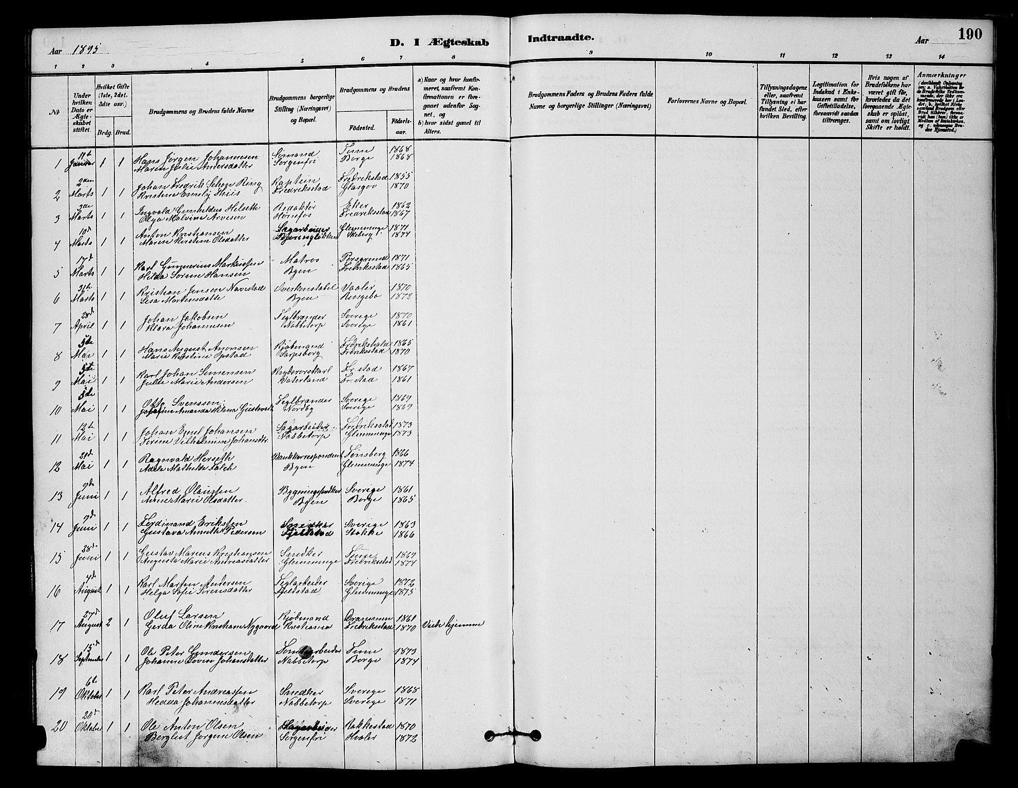 Østre Fredrikstad prestekontor Kirkebøker, AV/SAO-A-10907/G/Ga/L0001: Klokkerbok nr. 1, 1880-1899, s. 190