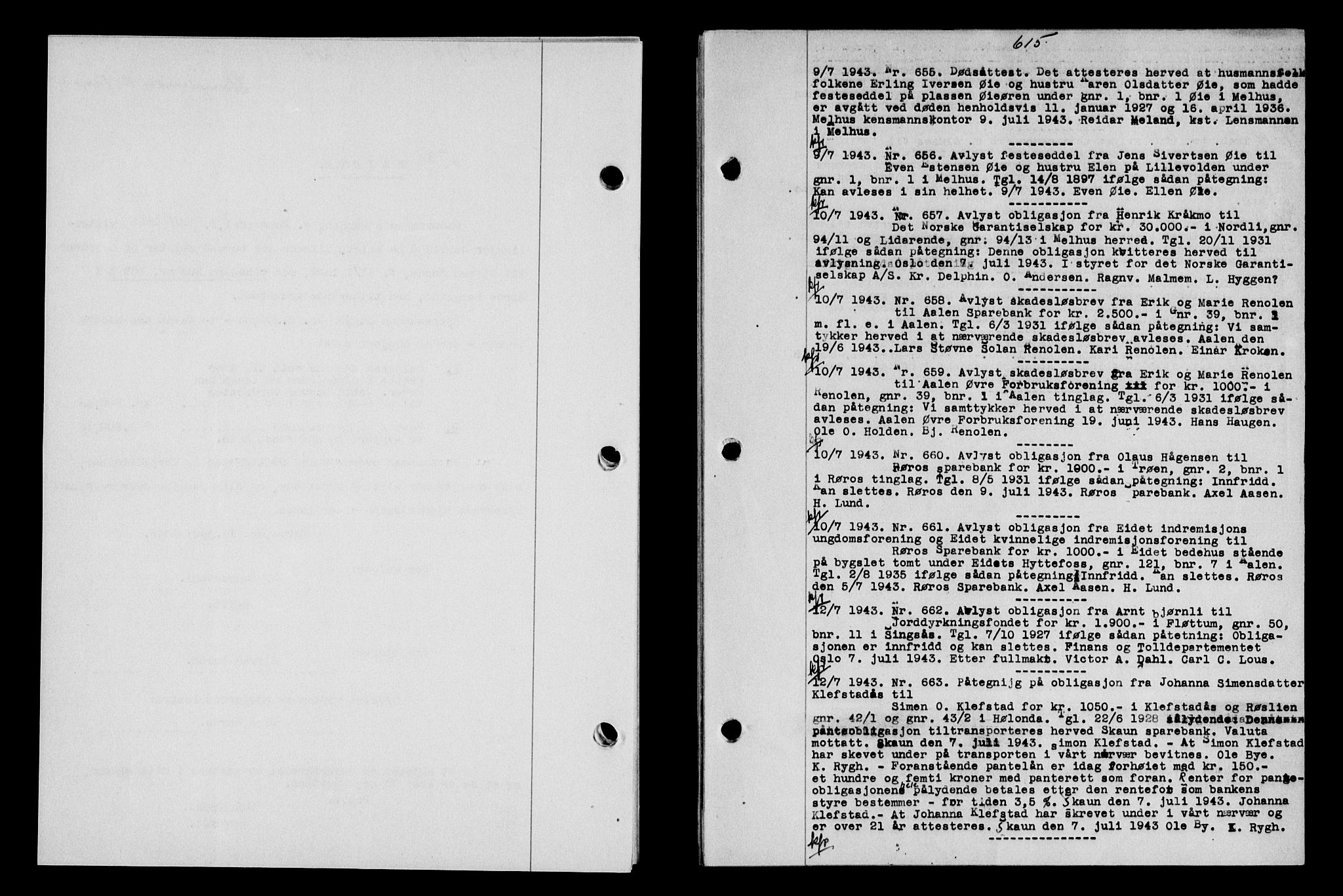 Gauldal sorenskriveri, SAT/A-0014/1/2/2C/L0056: Pantebok nr. 61, 1942-1943, Dagboknr: 655/1943