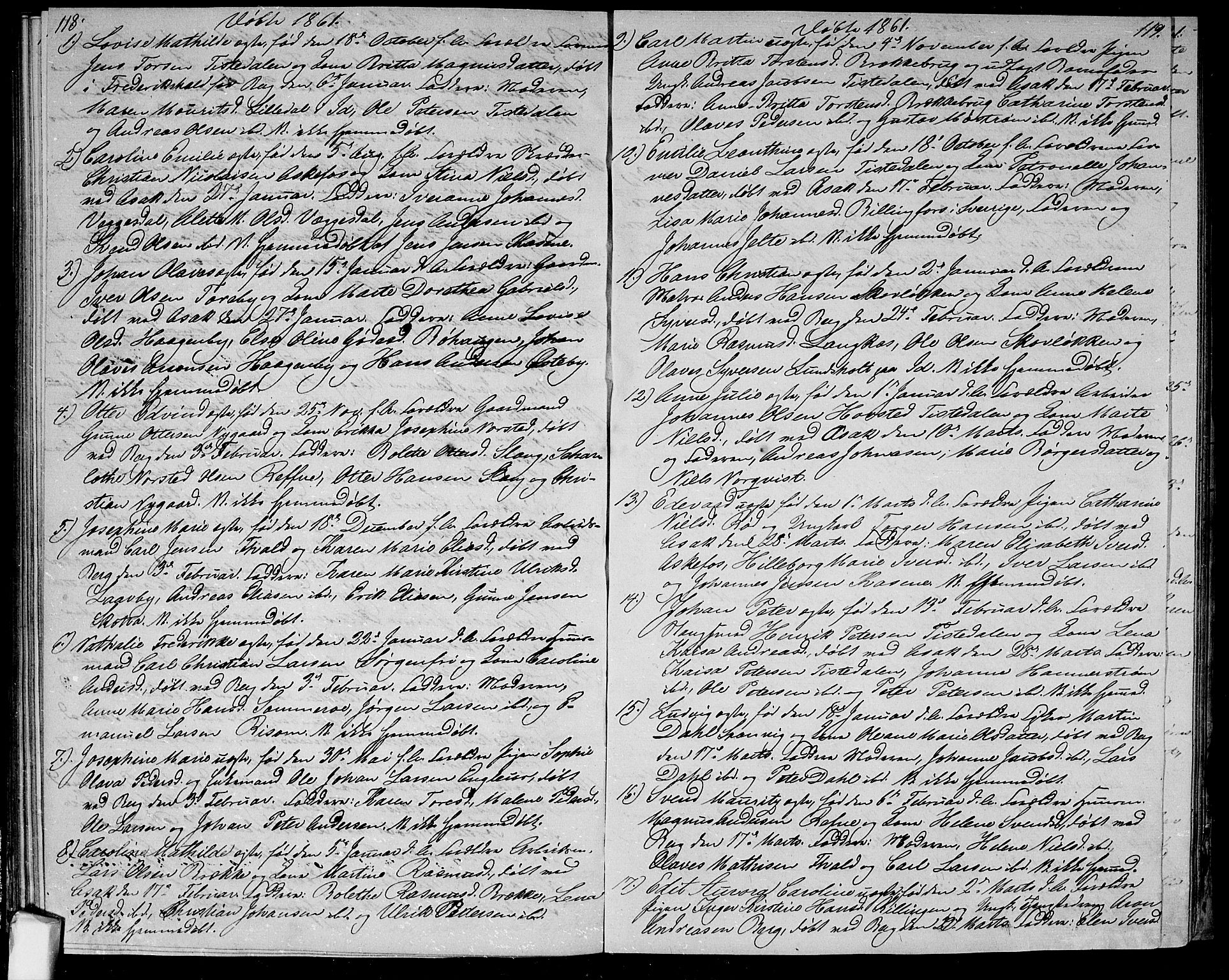 Berg prestekontor Kirkebøker, AV/SAO-A-10902/G/Ga/L0003: Klokkerbok nr.  I 3, 1850-1866, s. 118-119