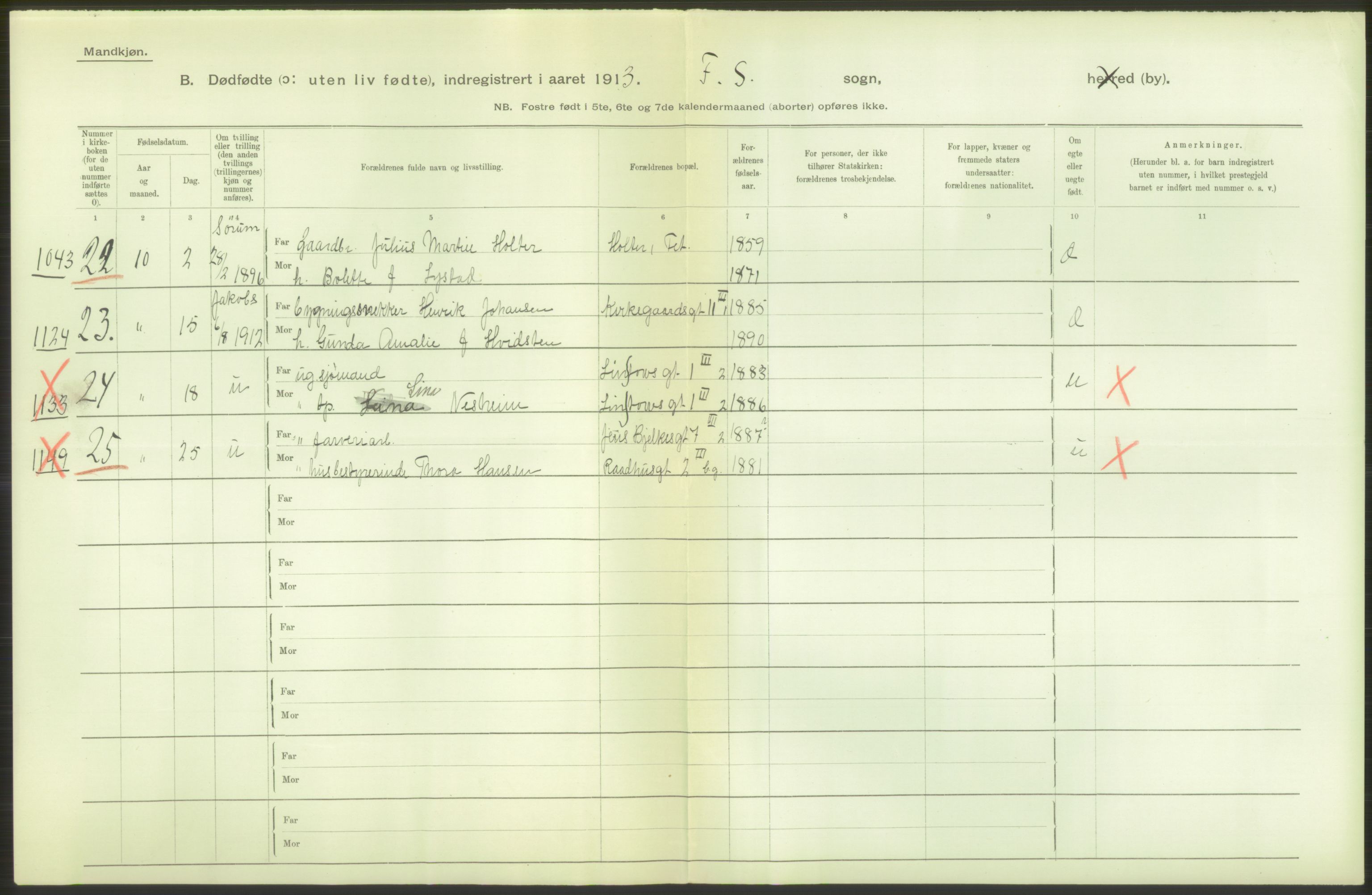Statistisk sentralbyrå, Sosiodemografiske emner, Befolkning, AV/RA-S-2228/D/Df/Dfb/Dfbc/L0010: Kristiania: Døde, dødfødte., 1913, s. 8