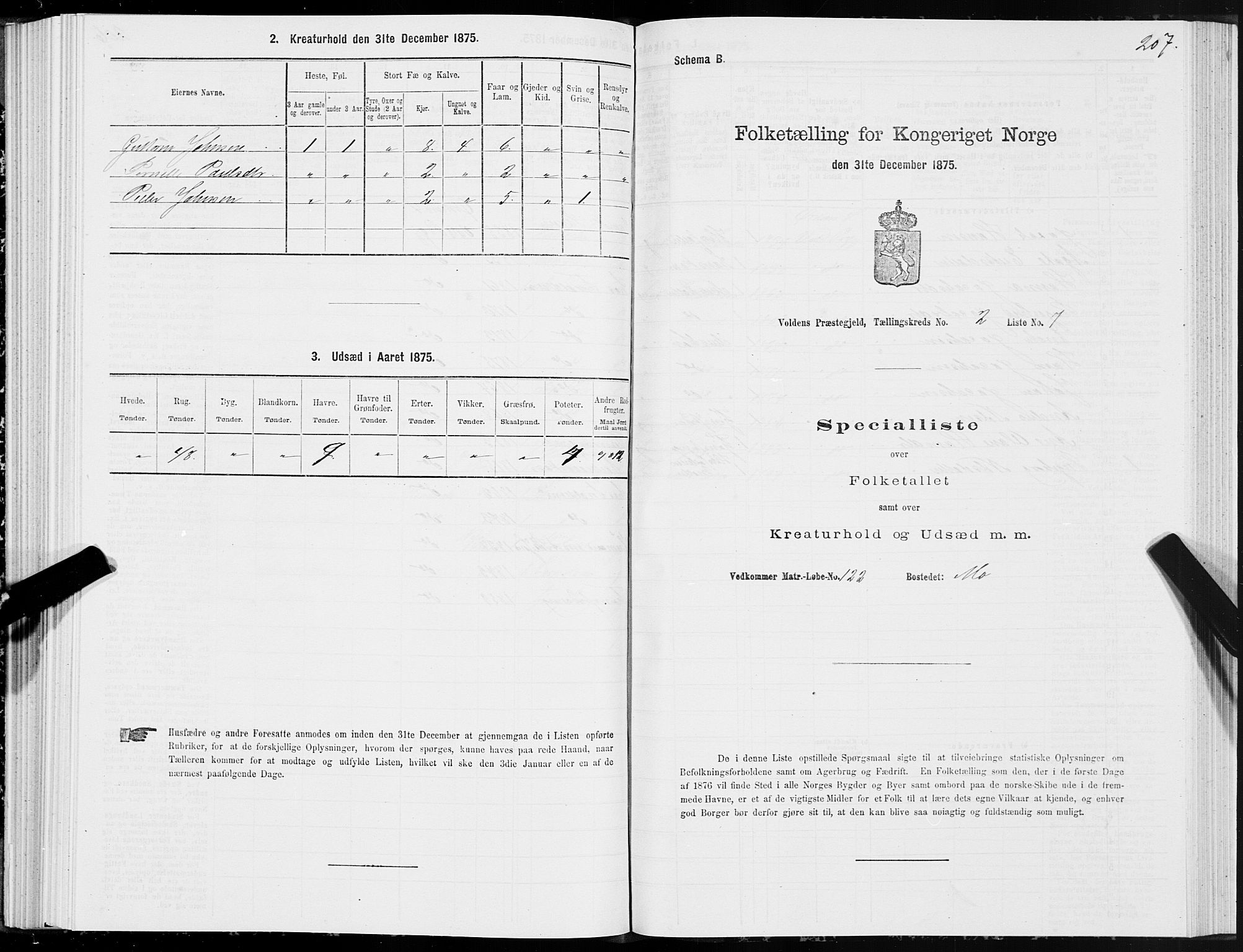 SAT, Folketelling 1875 for 1519P Volda prestegjeld, 1875, s. 2207