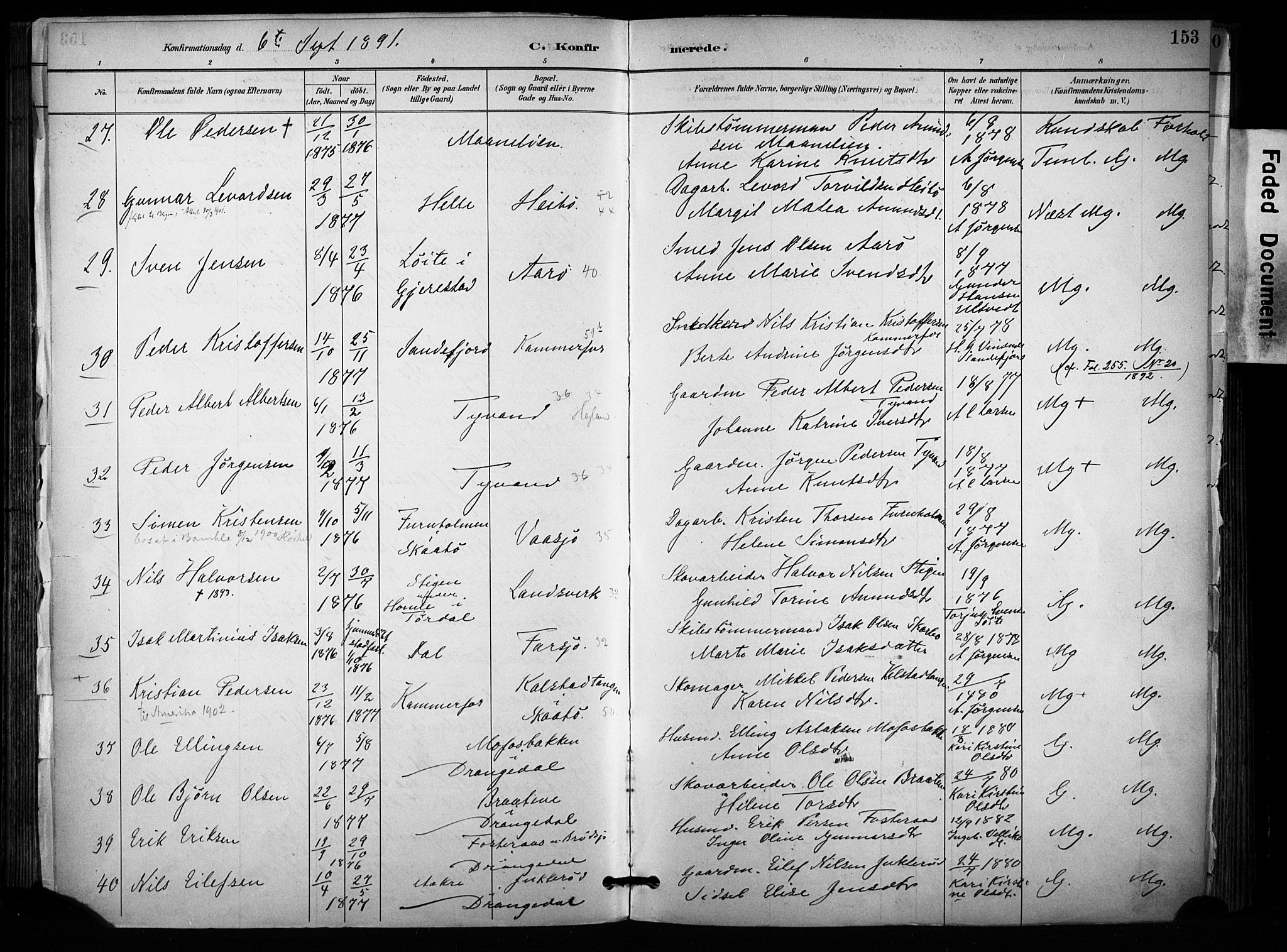 Sannidal kirkebøker, AV/SAKO-A-296/F/Fa/L0015: Ministerialbok nr. 15, 1884-1899, s. 153