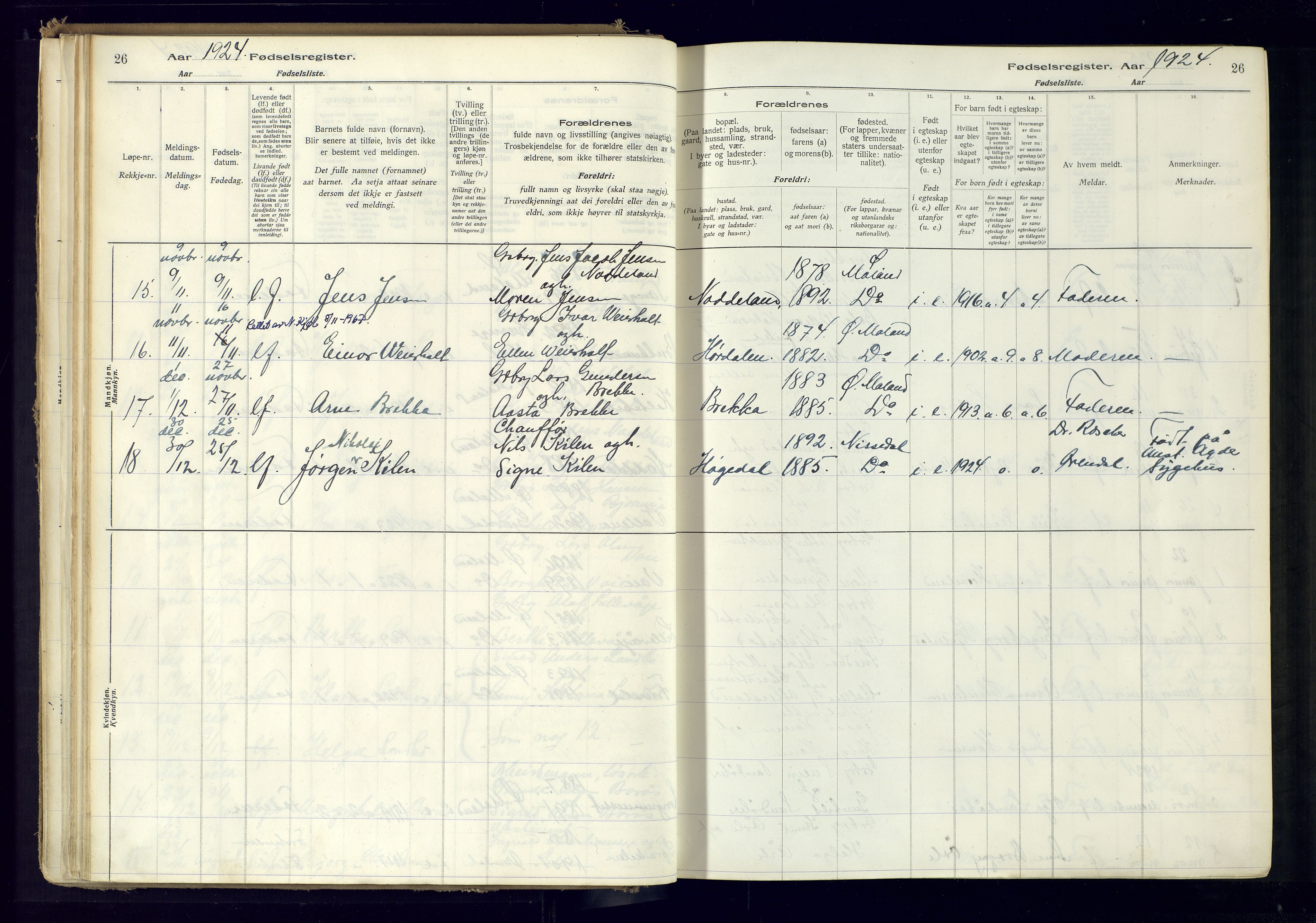 Austre Moland sokneprestkontor, AV/SAK-1111-0001/J/Ja/L0001: Fødselsregister nr. A-VI-25, 1916-1975, s. 26
