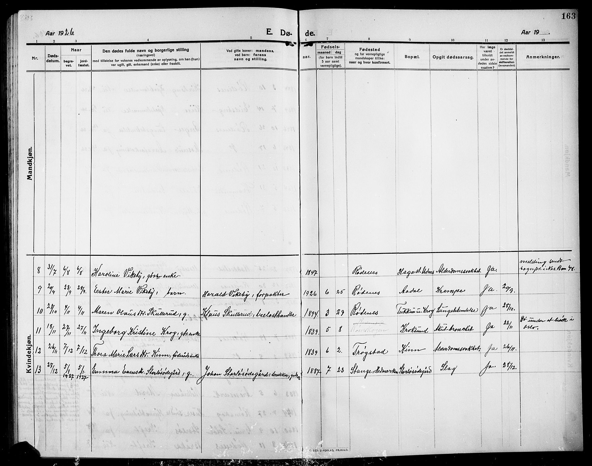 Rødenes prestekontor Kirkebøker, AV/SAO-A-2005/G/Ga/L0003: Klokkerbok nr. I 3, 1911-1926, s. 163