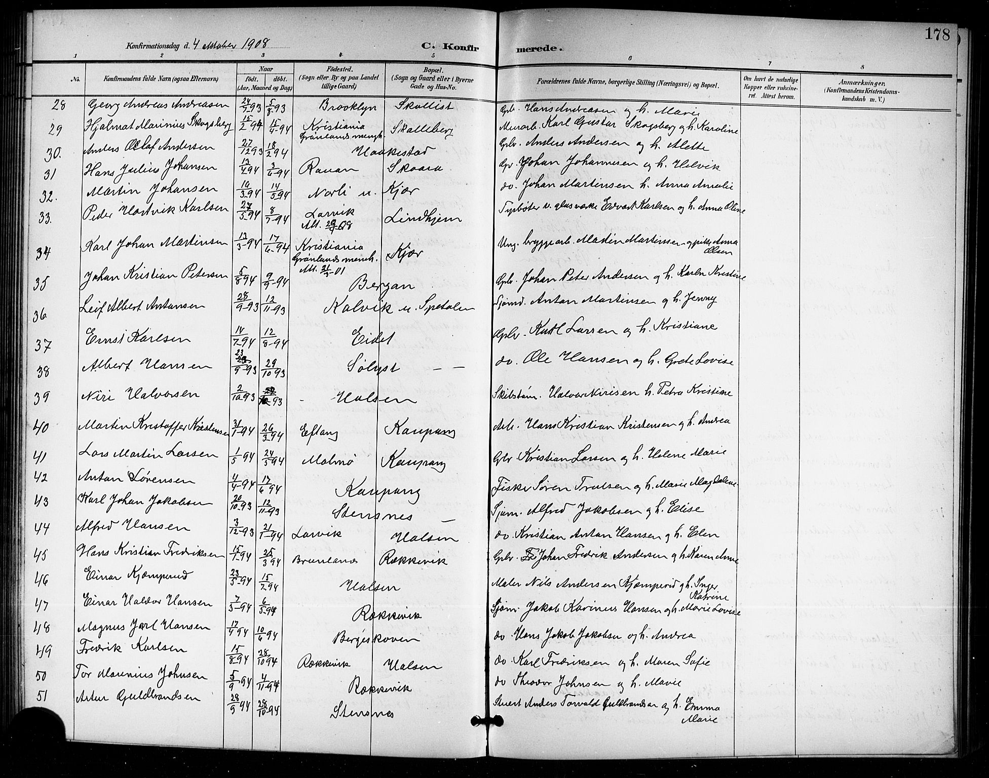 Tjølling kirkebøker, AV/SAKO-A-60/G/Ga/L0002: Klokkerbok nr. 2, 1895-1918, s. 178