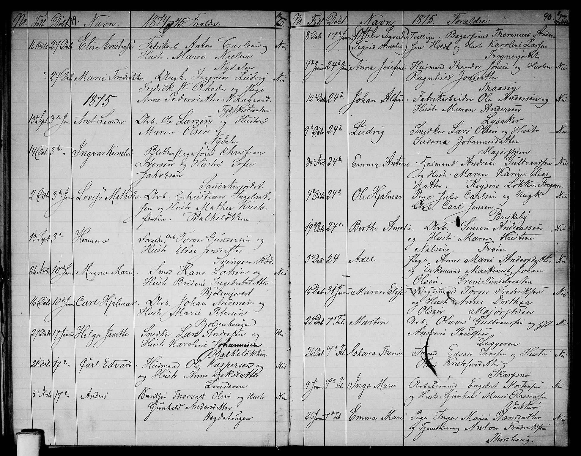 Vestre Aker prestekontor Kirkebøker, AV/SAO-A-10025/G/Ga/L0002: Klokkerbok nr. I 2, 1871-1879, s. 89-90