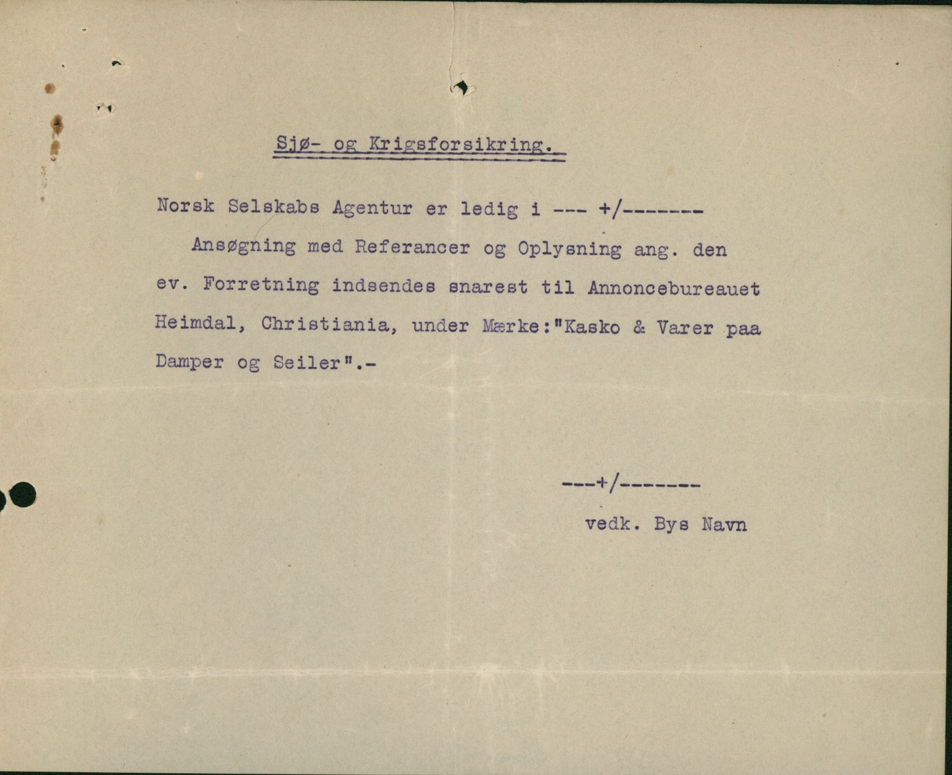 Pa 664 - Tønsberg Sjøforsikringsselskap, VEMU/A-1773/D/Da/L0001: Mai - November
Oscar Aalborg, 1915