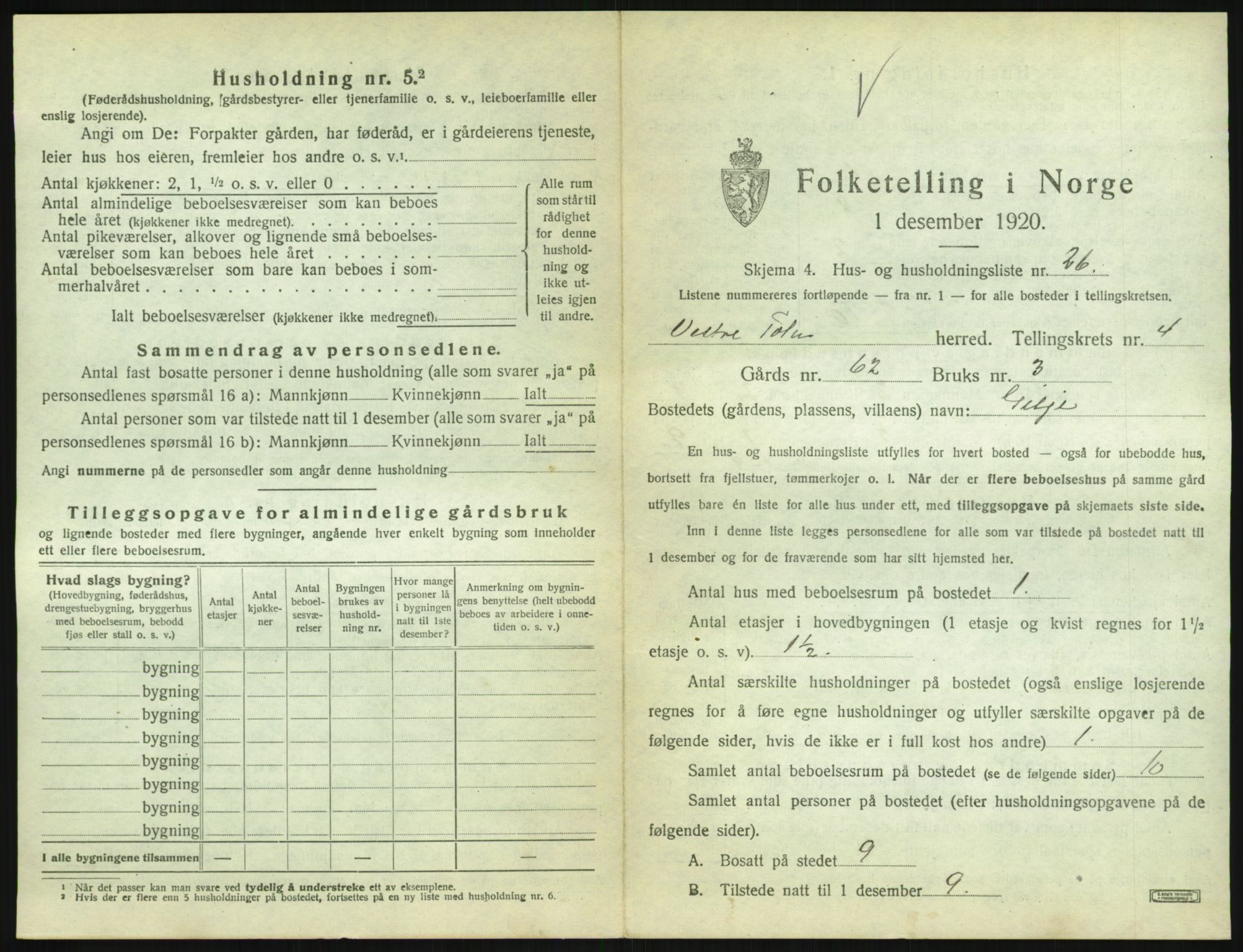 SAH, Folketelling 1920 for 0529 Vestre Toten herred, 1920, s. 734