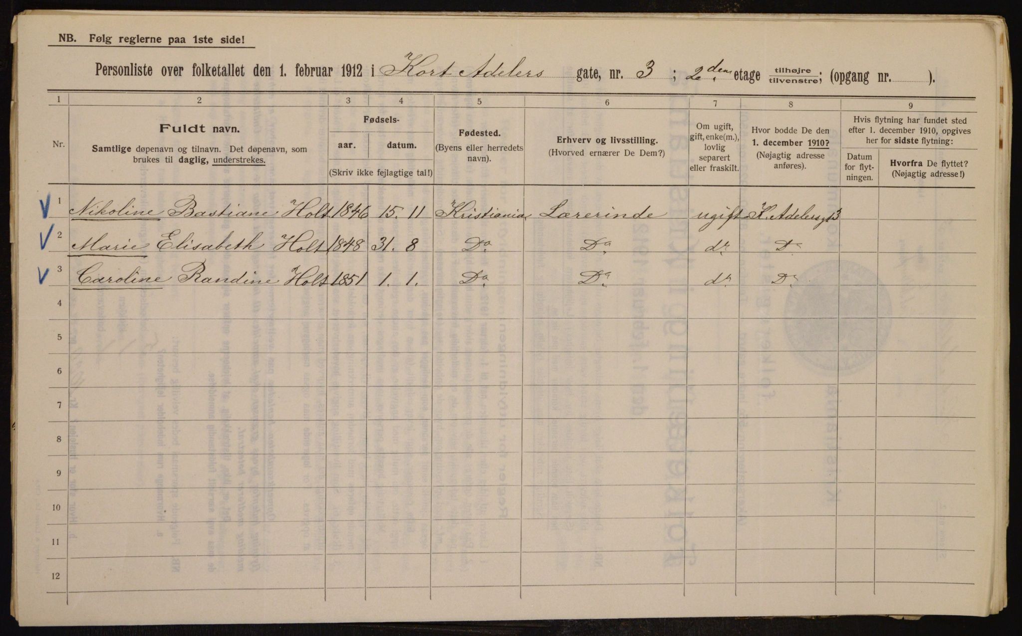 OBA, Kommunal folketelling 1.2.1912 for Kristiania, 1912, s. 13521