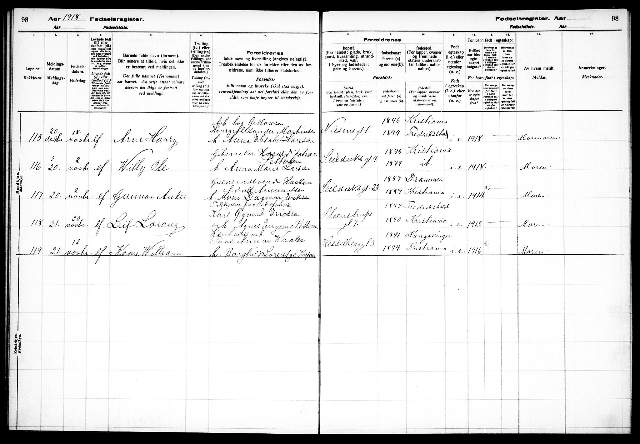 Paulus prestekontor Kirkebøker, AV/SAO-A-10871/J/Ja/L0001: Fødselsregister nr. 1, 1916-1923, s. 98