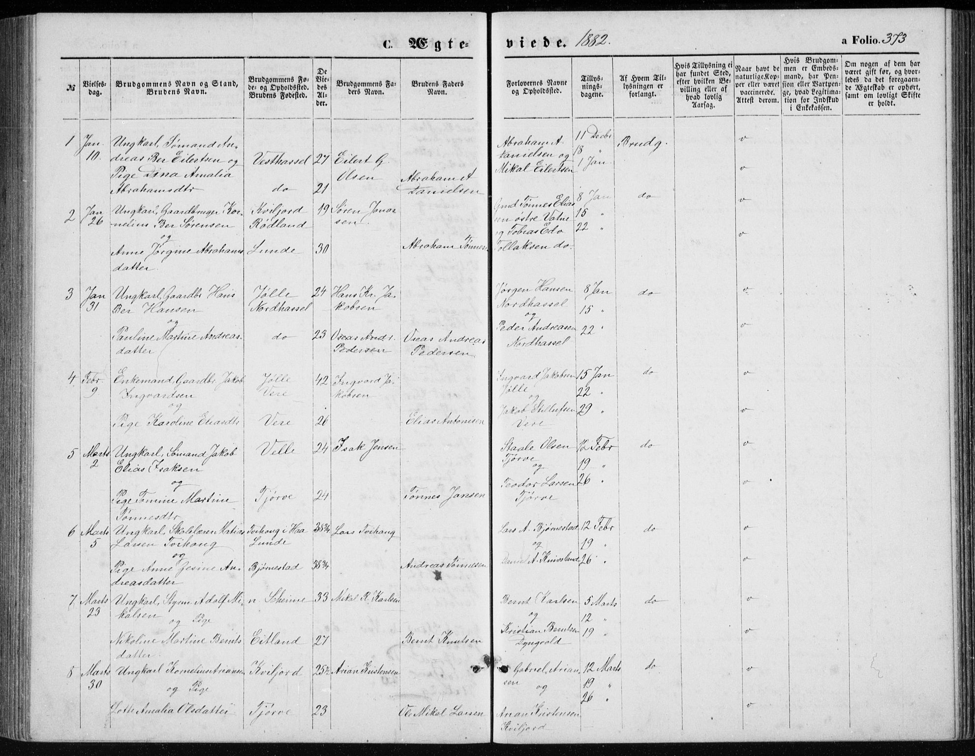 Lista sokneprestkontor, SAK/1111-0027/F/Fb/L0004: Klokkerbok nr. B 4, 1877-1891, s. 373