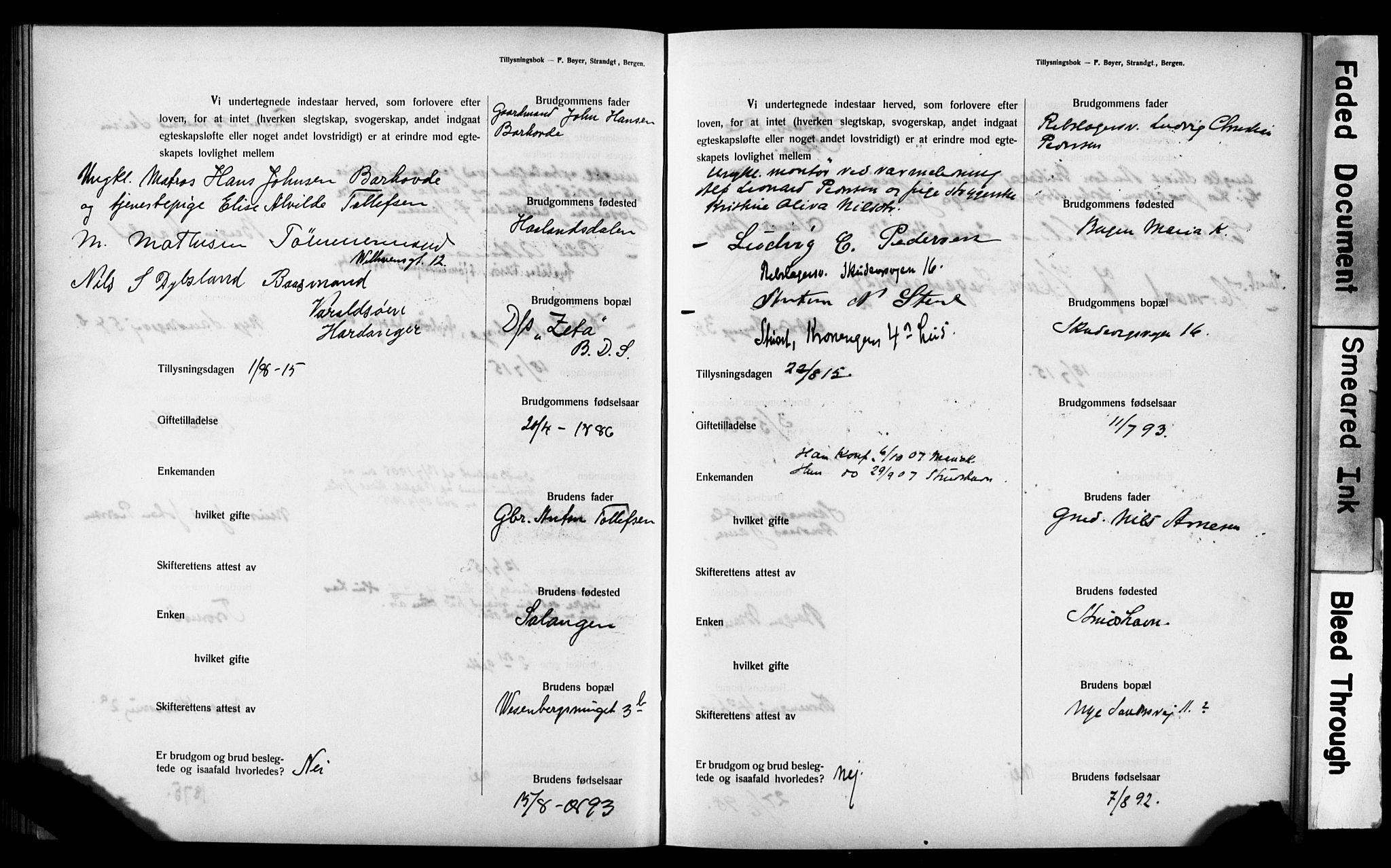 Mariakirken Sokneprestembete, SAB/A-76901: Forlovererklæringer nr. II.5.3, 1909-1917, s. 143