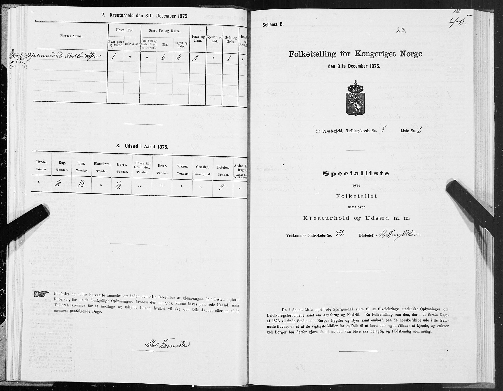 SAT, Folketelling 1875 for 1833P Mo prestegjeld, 1875, s. 3045