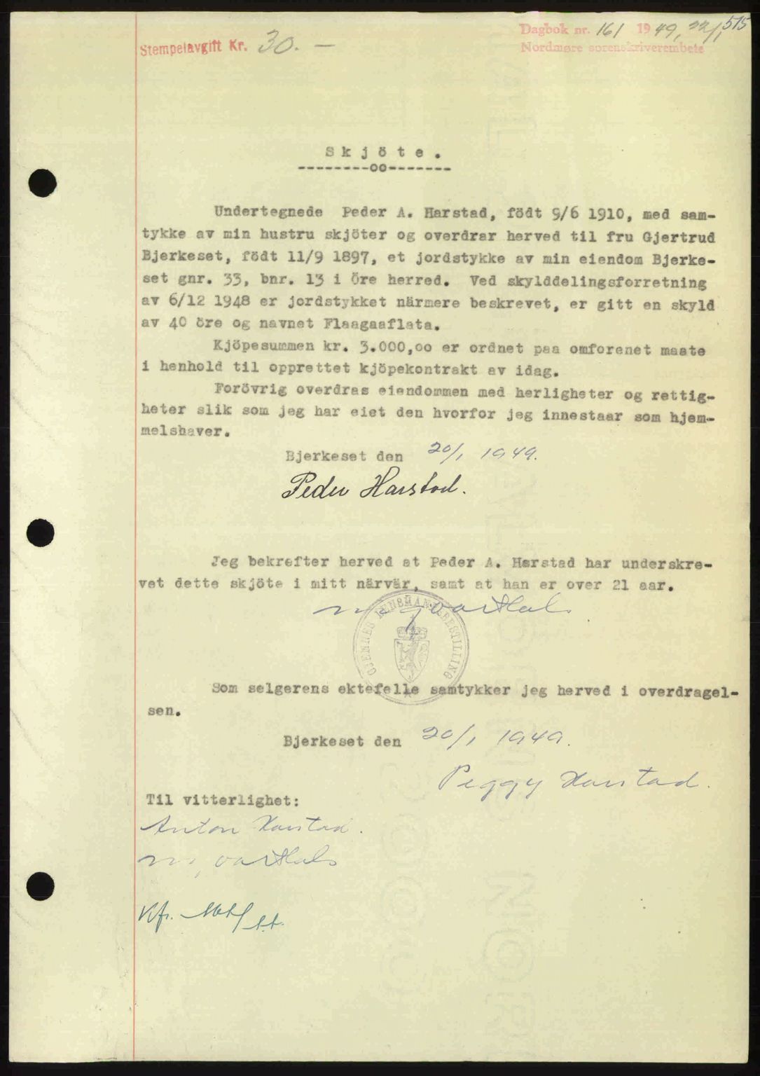 Nordmøre sorenskriveri, SAT/A-4132/1/2/2Ca: Pantebok nr. A110, 1948-1949, Dagboknr: 161/1949