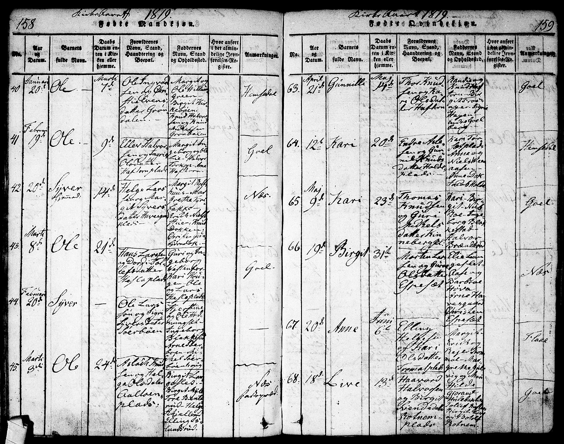 Nes kirkebøker, SAKO/A-236/F/Fa/L0007: Ministerialbok nr. 7, 1815-1823, s. 158-159
