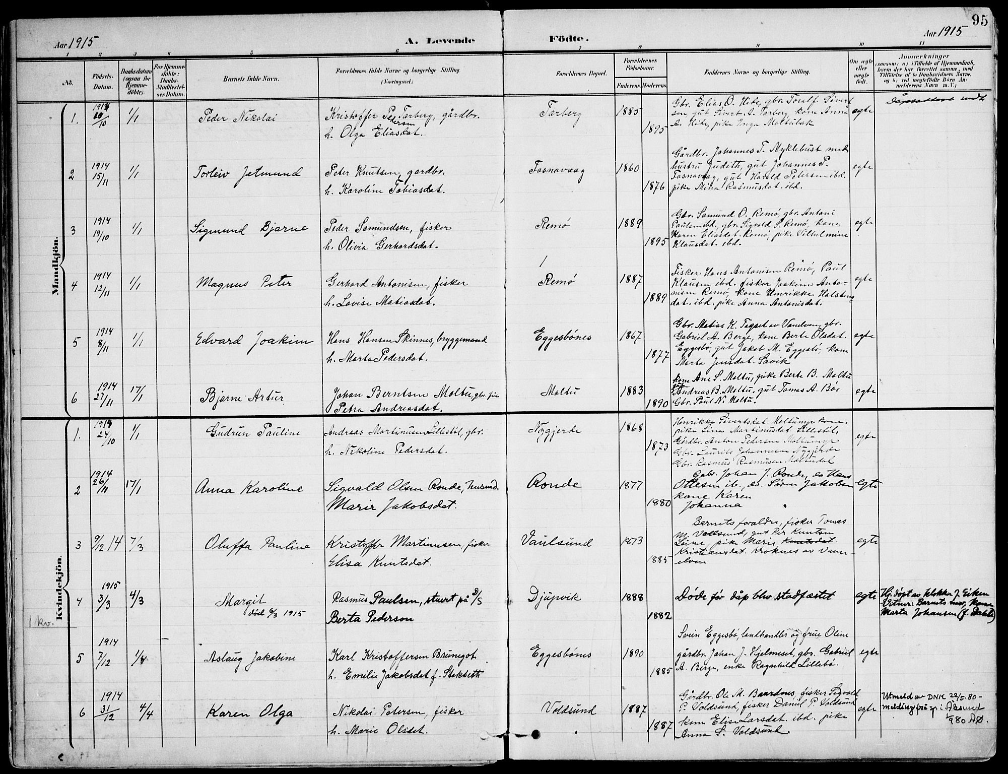 Ministerialprotokoller, klokkerbøker og fødselsregistre - Møre og Romsdal, AV/SAT-A-1454/507/L0075: Ministerialbok nr. 507A10, 1901-1920, s. 95