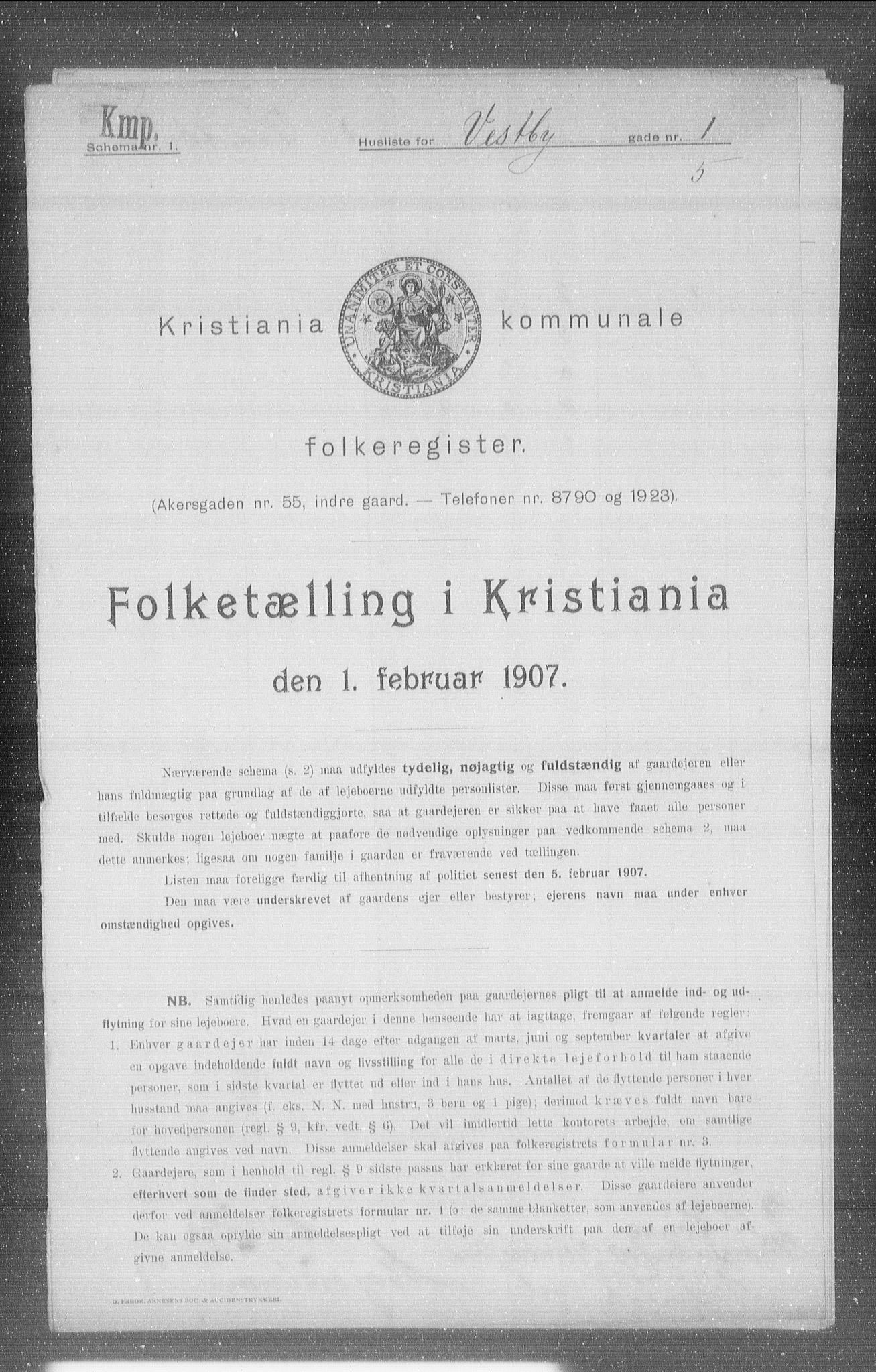 OBA, Kommunal folketelling 1.2.1907 for Kristiania kjøpstad, 1907, s. 62205