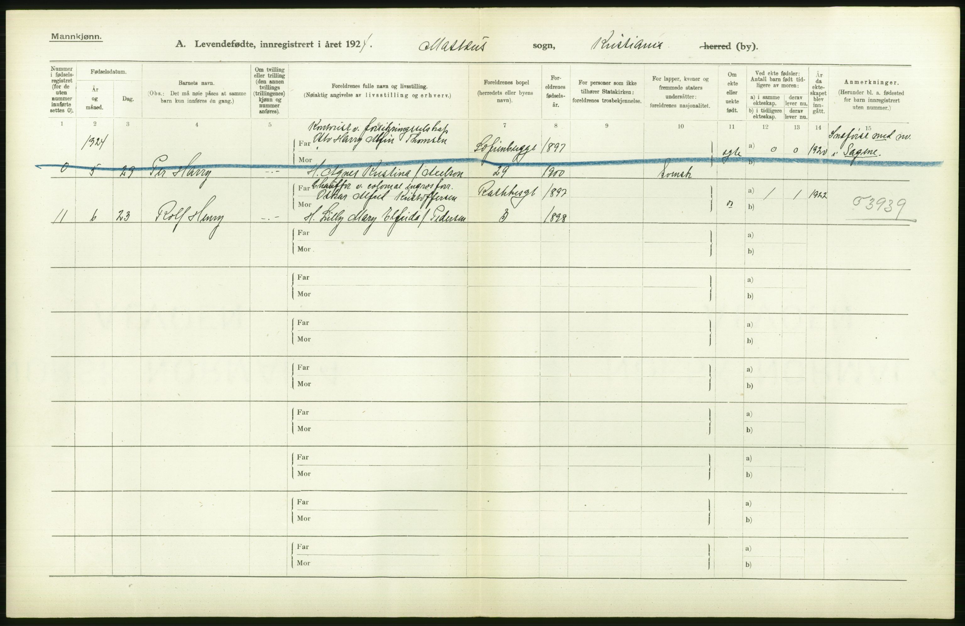 Statistisk sentralbyrå, Sosiodemografiske emner, Befolkning, AV/RA-S-2228/D/Df/Dfc/Dfcd/L0005: Kristiania: Levendefødte menn., 1924, s. 510