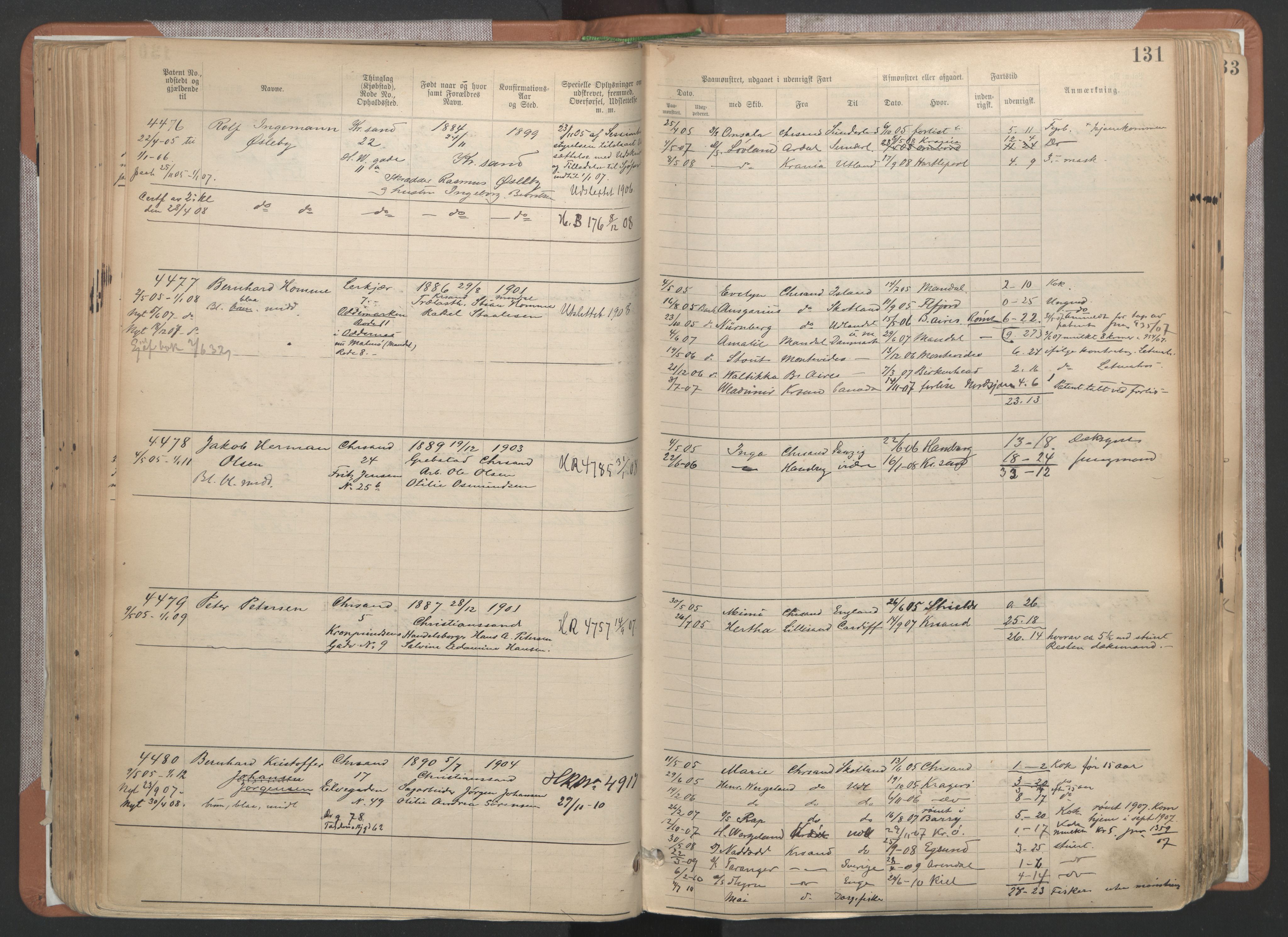 Kristiansand mønstringskrets, AV/SAK-2031-0015/F/Fa/L0007: Annotasjonsrulle nr 3831-6645, I-5, 1898-1920, s. 209